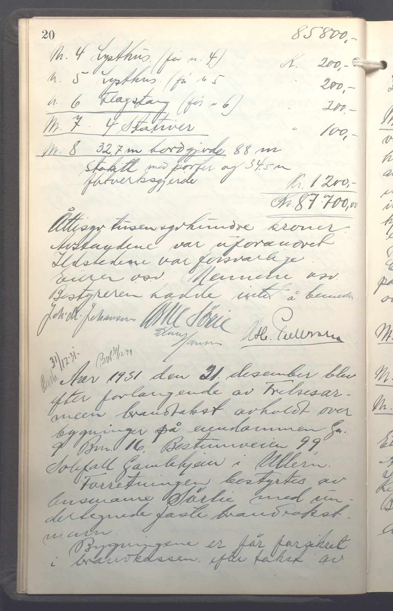 Lensmennene i Aker, OBA/A-10133/F/Fb/L0004: Branntakstprotokoll, 1931-1937, s. 20