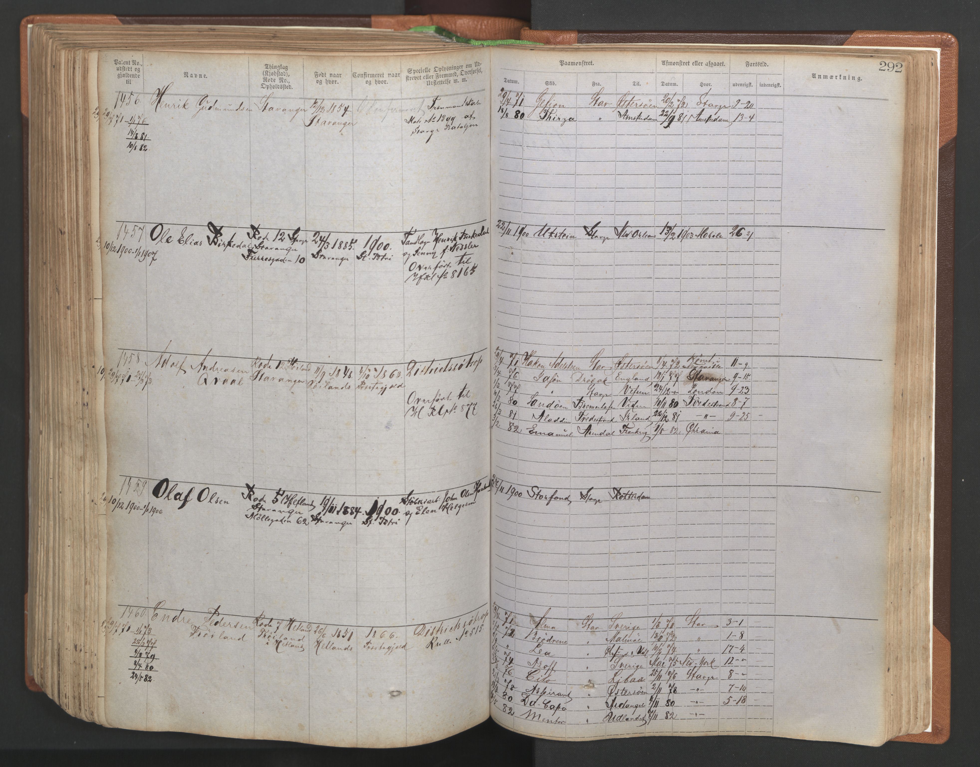 Stavanger sjømannskontor, AV/SAST-A-102006/F/Ff/L0004: Annotasjonsrulle No. 1, patentnr. 1-1785 (del 1), 1869-1900, s. 296