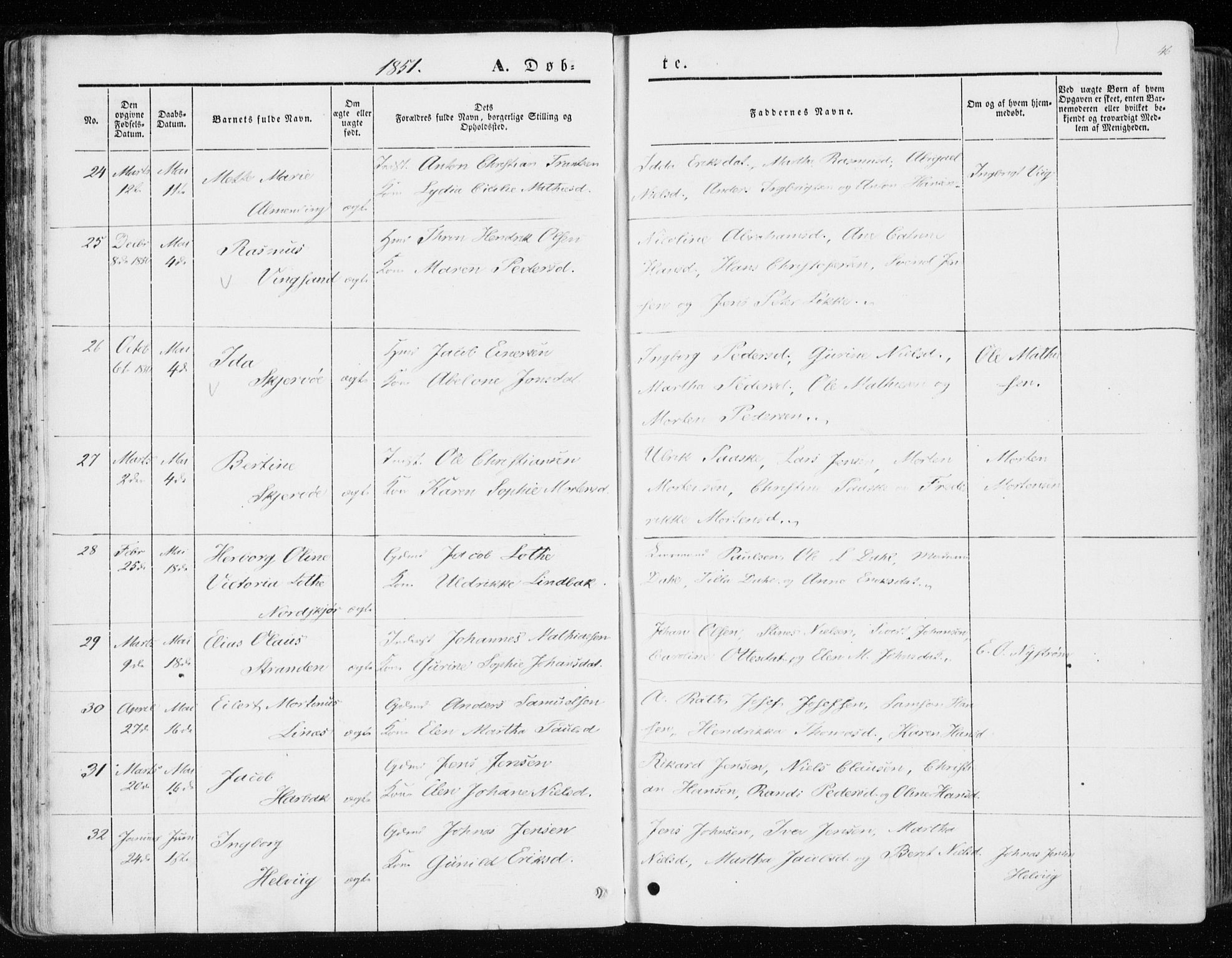 Ministerialprotokoller, klokkerbøker og fødselsregistre - Sør-Trøndelag, SAT/A-1456/657/L0704: Ministerialbok nr. 657A05, 1846-1857, s. 46