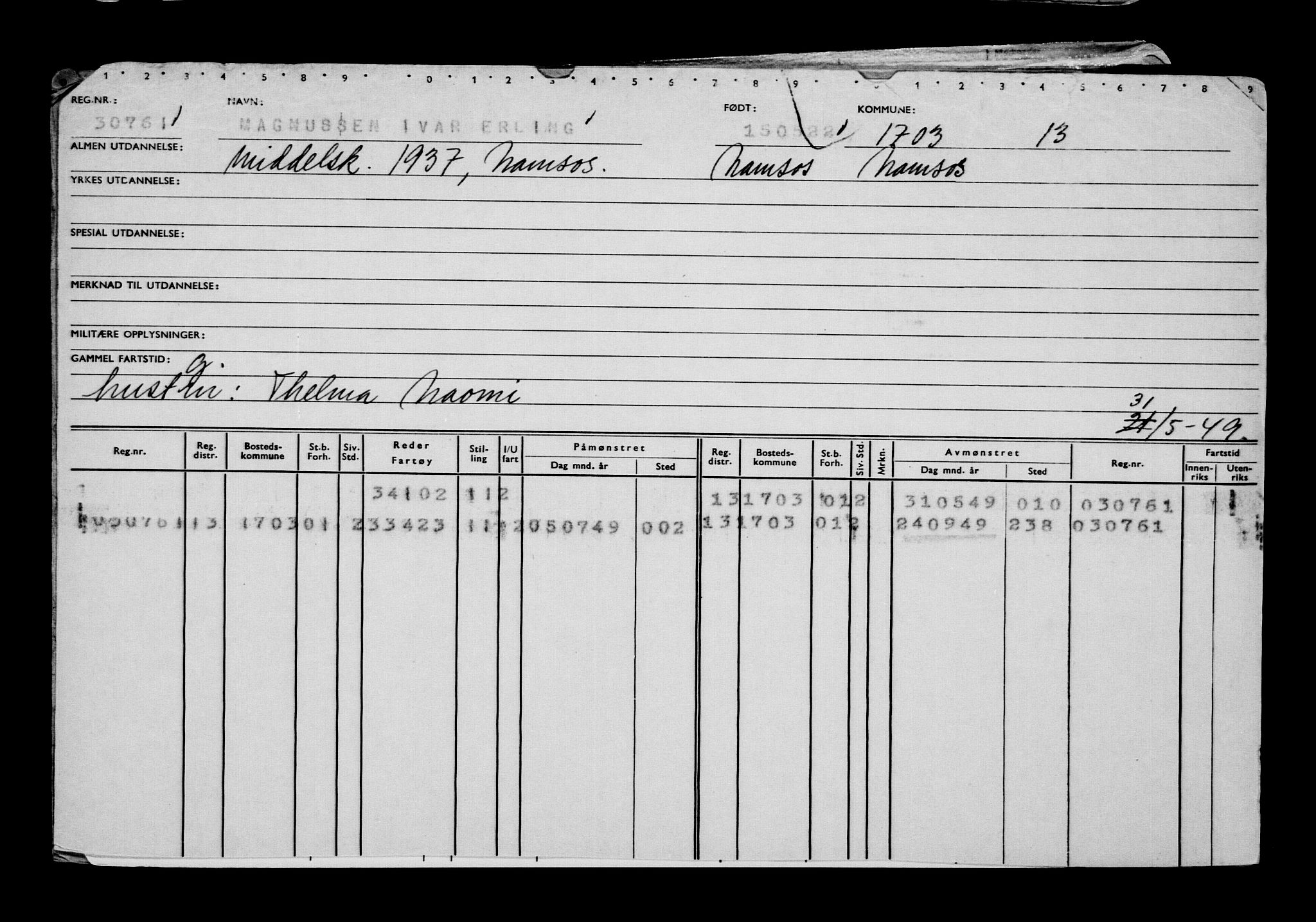 Direktoratet for sjømenn, AV/RA-S-3545/G/Gb/L0206: Hovedkort, 1922, s. 406