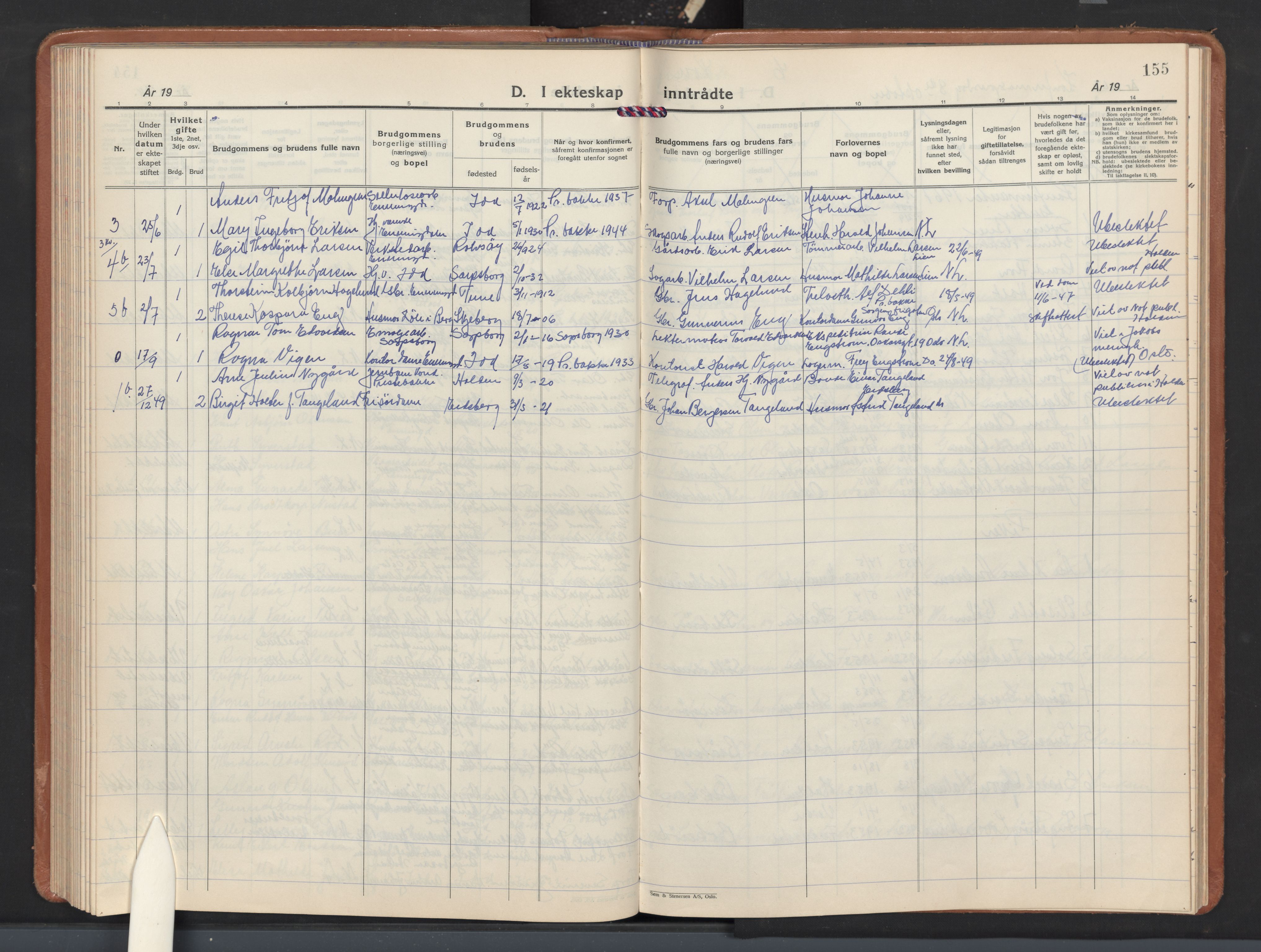 Idd prestekontor Kirkebøker, AV/SAO-A-10911/G/Gc/L0003: Klokkerbok nr. III 3, 1933-1971, s. 155
