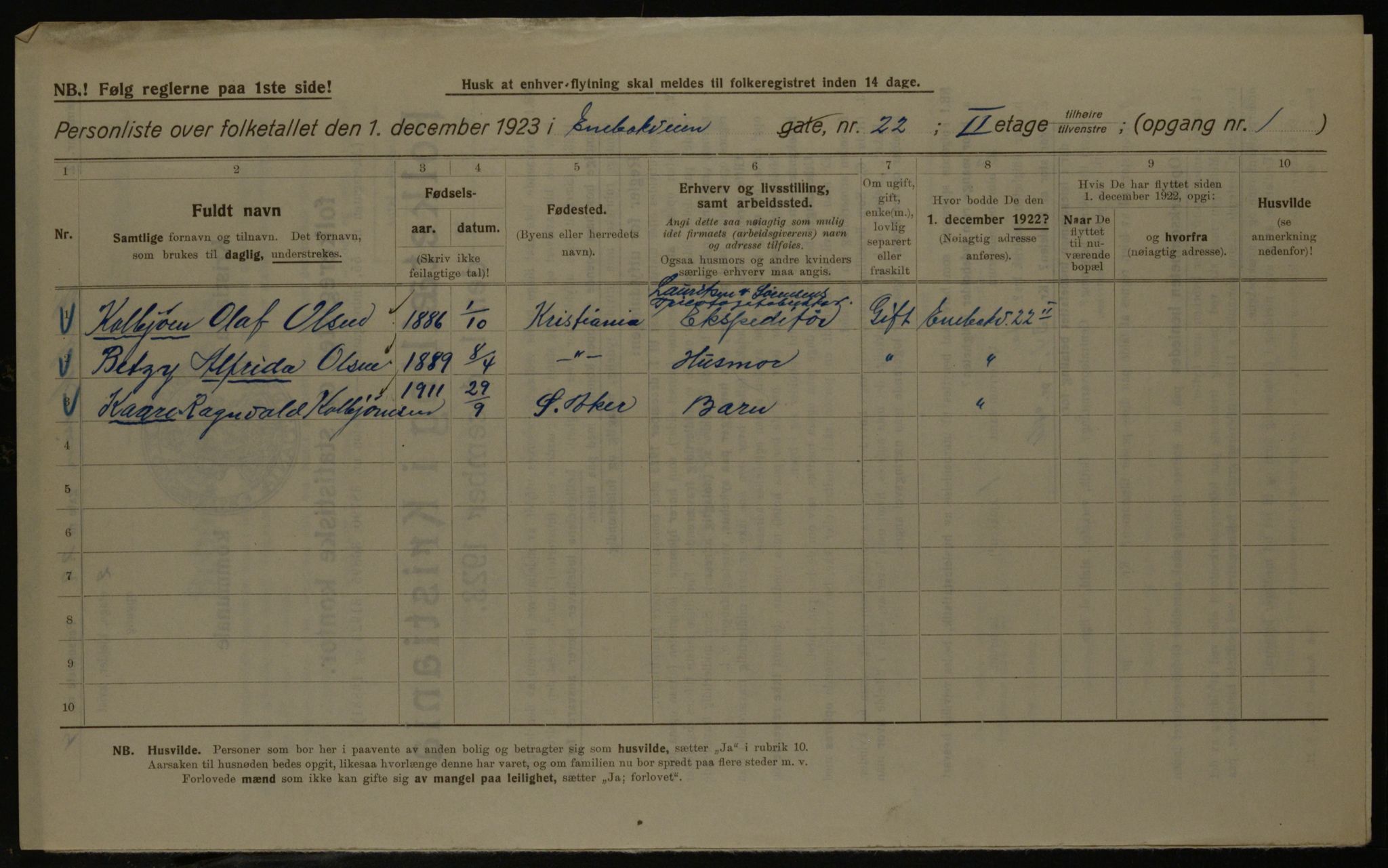 OBA, Kommunal folketelling 1.12.1923 for Kristiania, 1923, s. 23611