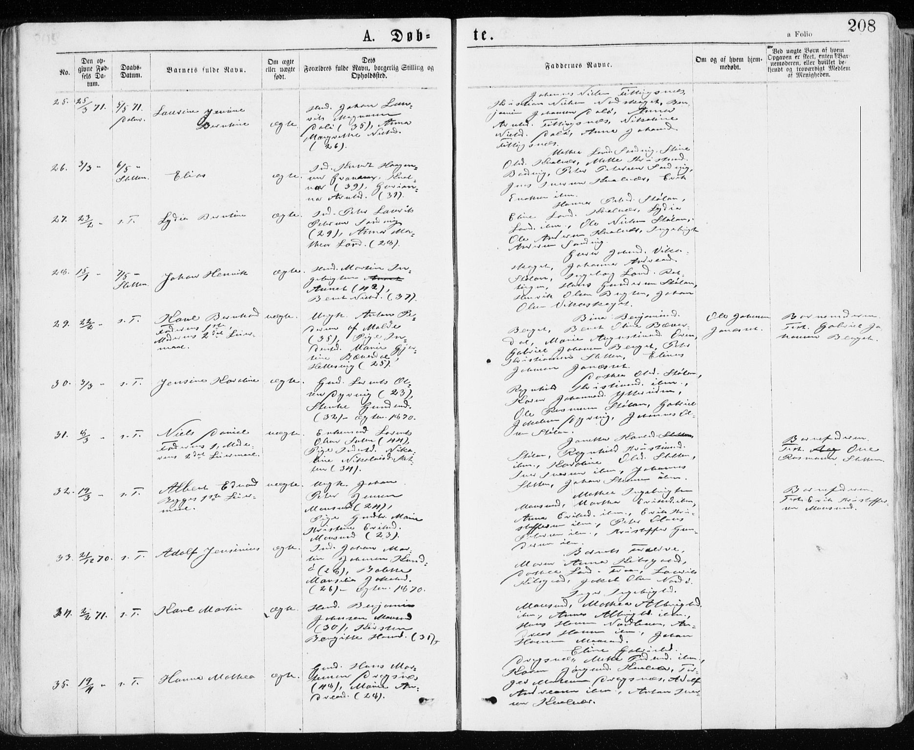 Ministerialprotokoller, klokkerbøker og fødselsregistre - Sør-Trøndelag, SAT/A-1456/640/L0576: Ministerialbok nr. 640A01, 1846-1876, s. 208