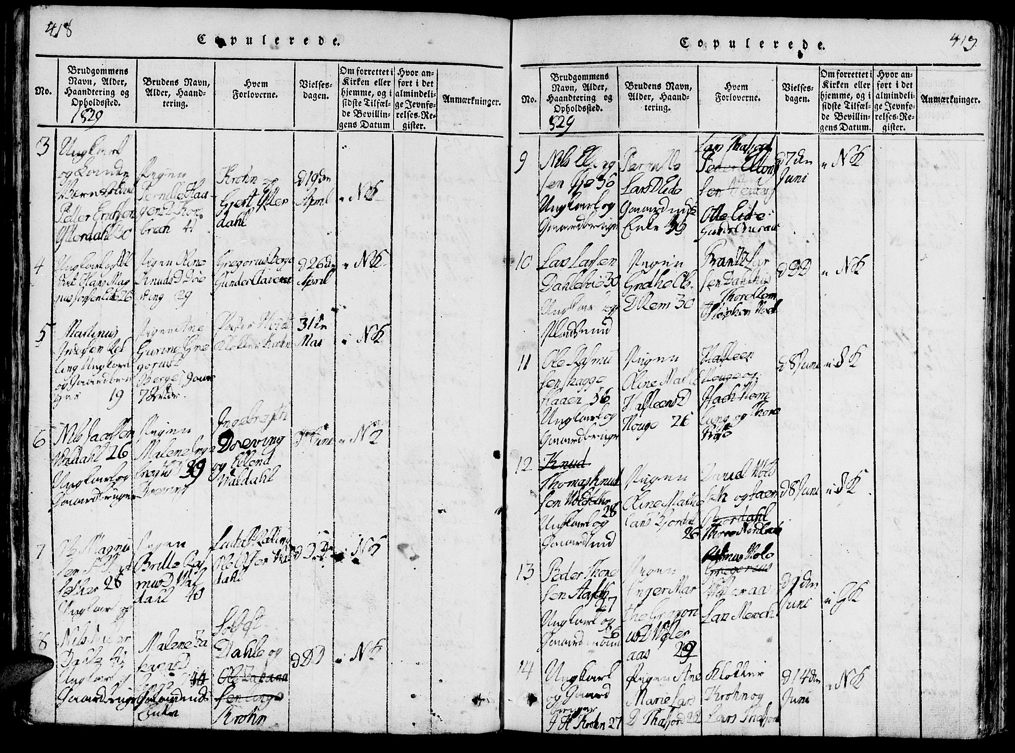 Ministerialprotokoller, klokkerbøker og fødselsregistre - Møre og Romsdal, AV/SAT-A-1454/519/L0260: Klokkerbok nr. 519C01, 1817-1829, s. 418-419