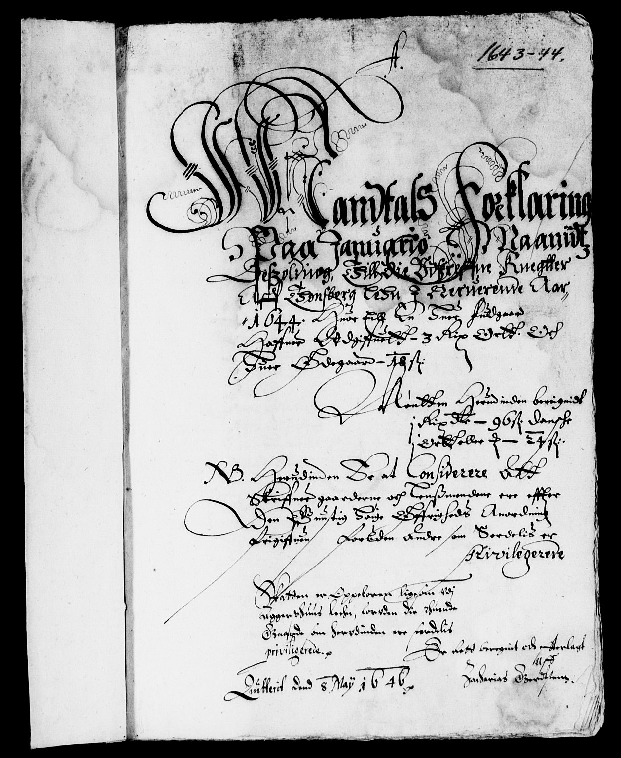 Rentekammeret inntil 1814, Reviderte regnskaper, Lensregnskaper, AV/RA-EA-5023/R/Rb/Rbo/L0025: Tønsberg len, 1643-1645