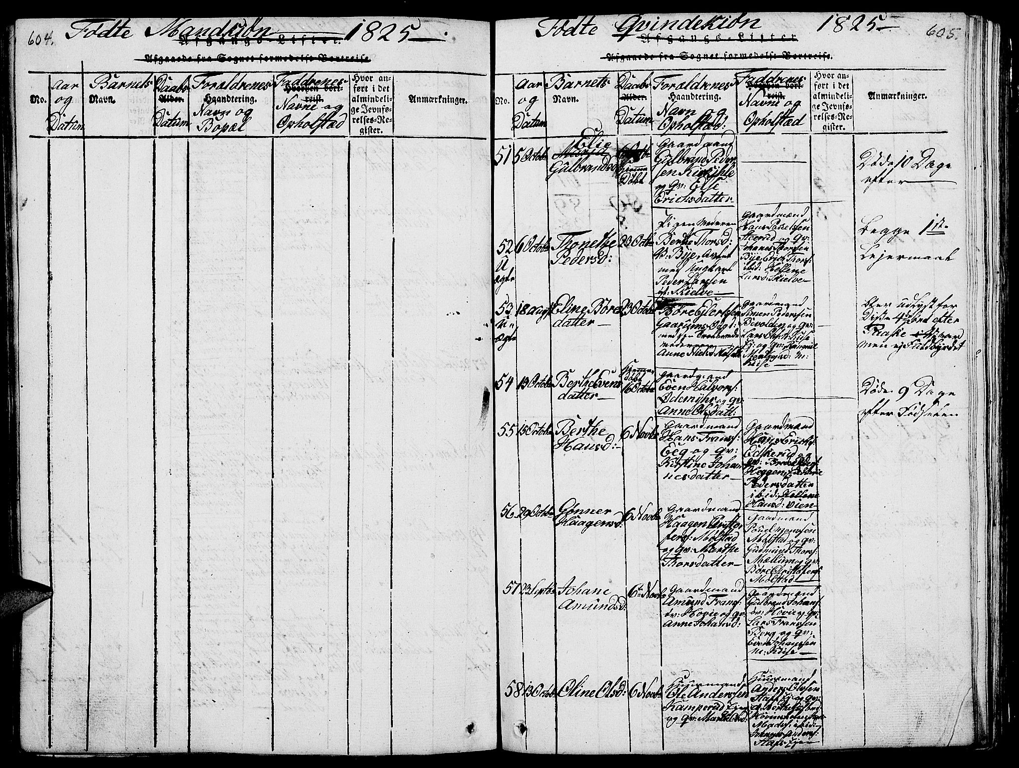 Nes prestekontor, Hedmark, AV/SAH-PREST-020/L/La/L0003: Klokkerbok nr. 3, 1814-1831, s. 604-605