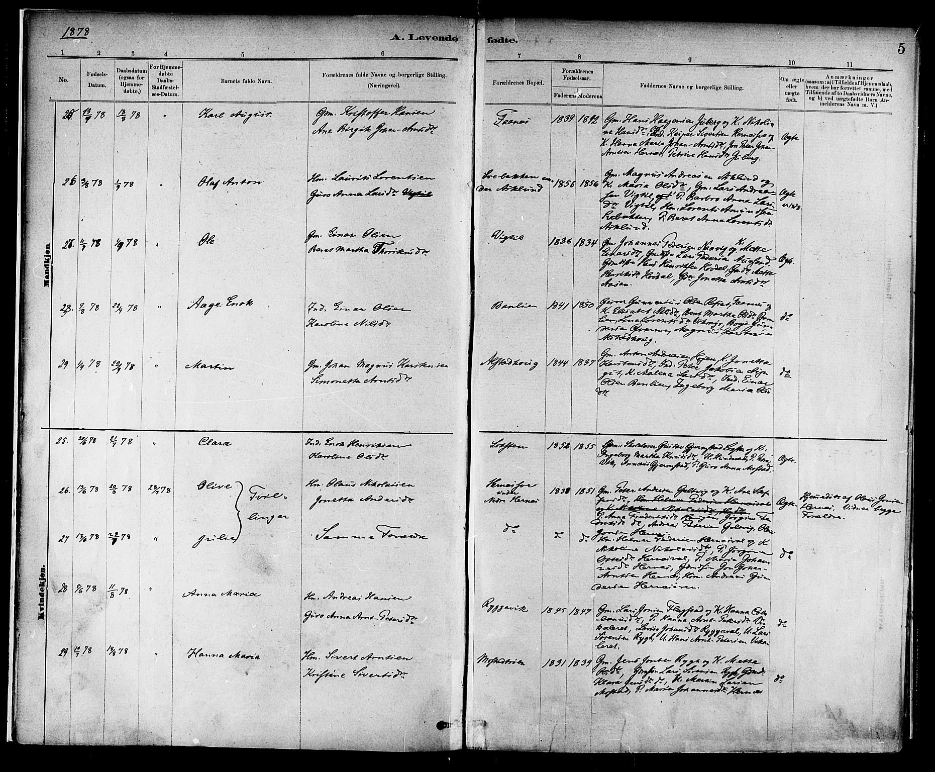 Ministerialprotokoller, klokkerbøker og fødselsregistre - Nord-Trøndelag, SAT/A-1458/713/L0120: Ministerialbok nr. 713A09, 1878-1887, s. 5