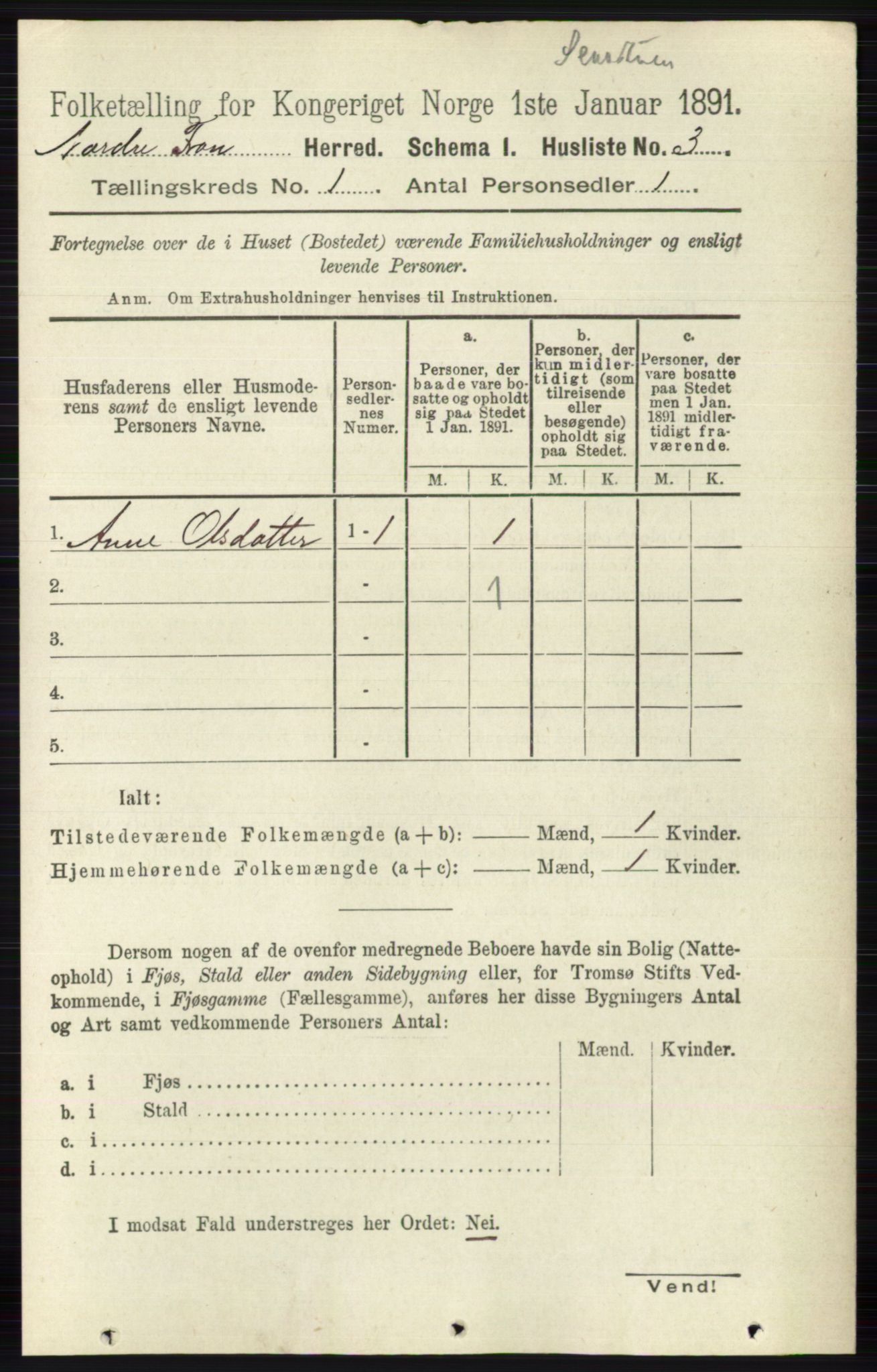 RA, Folketelling 1891 for 0518 Nord-Fron herred, 1891, s. 37