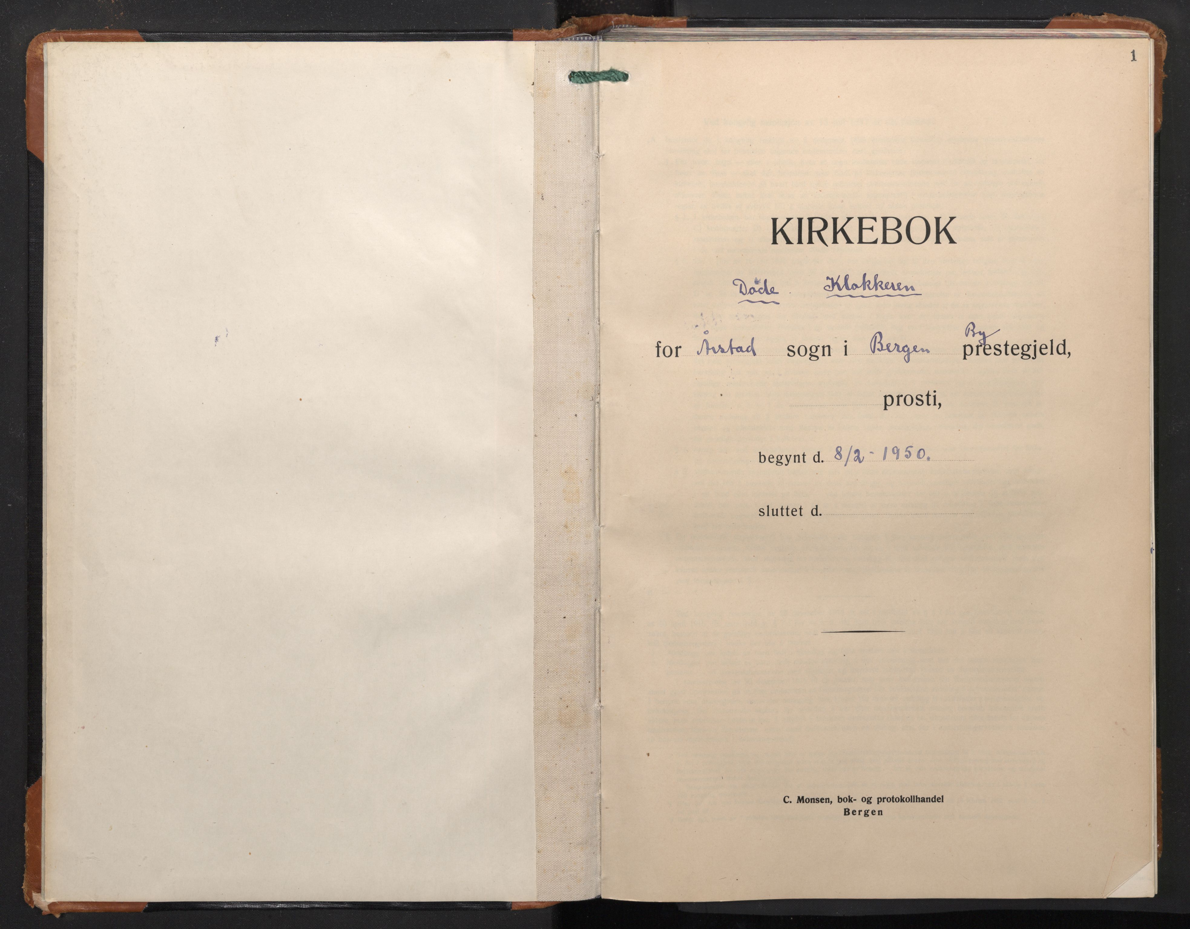 Årstad Sokneprestembete, AV/SAB-A-79301/H/Hab/L0027: Klokkerbok nr. D 4, 1950-1980, s. 0b-1a