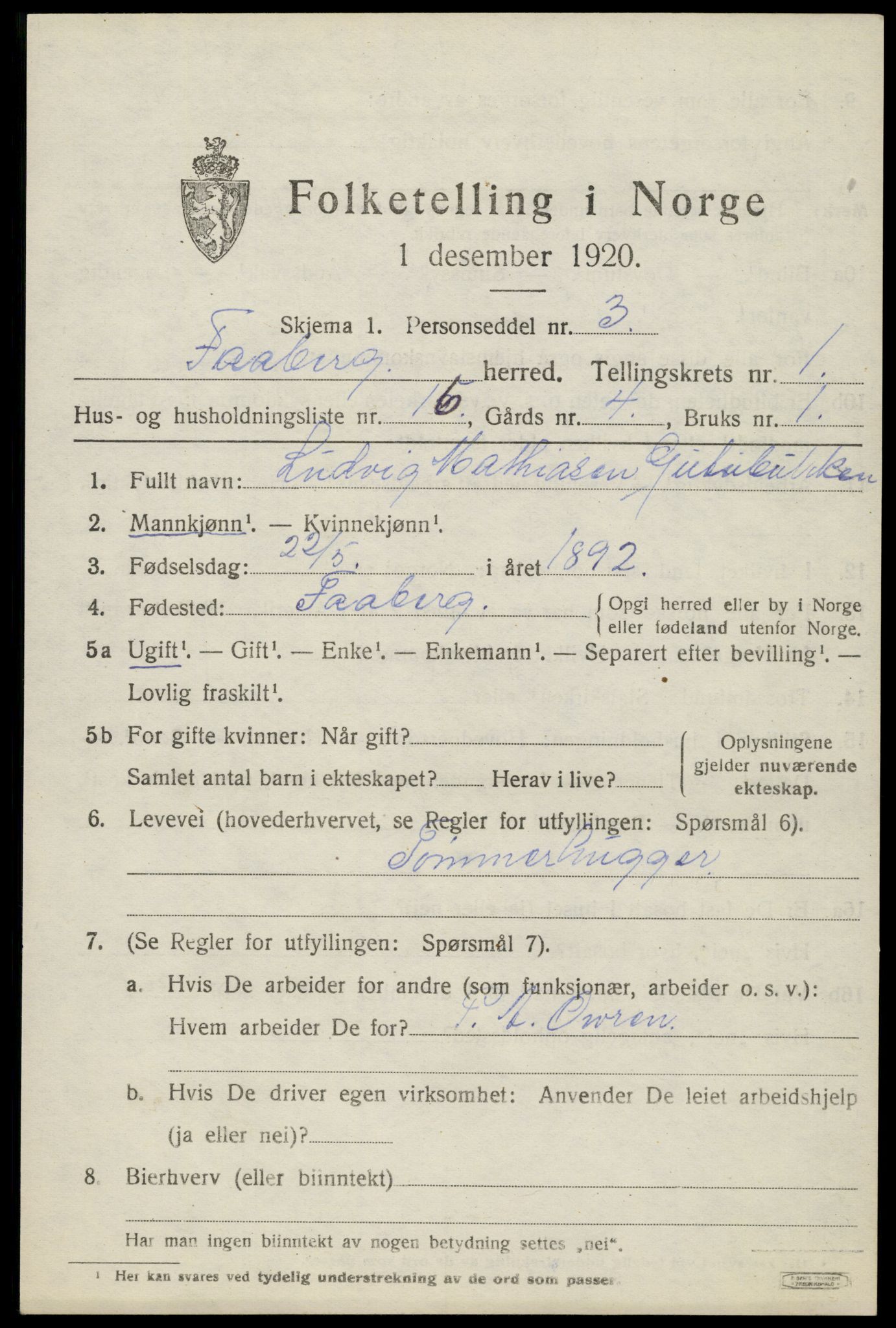 SAH, Folketelling 1920 for 0524 Fåberg herred, 1920, s. 2440