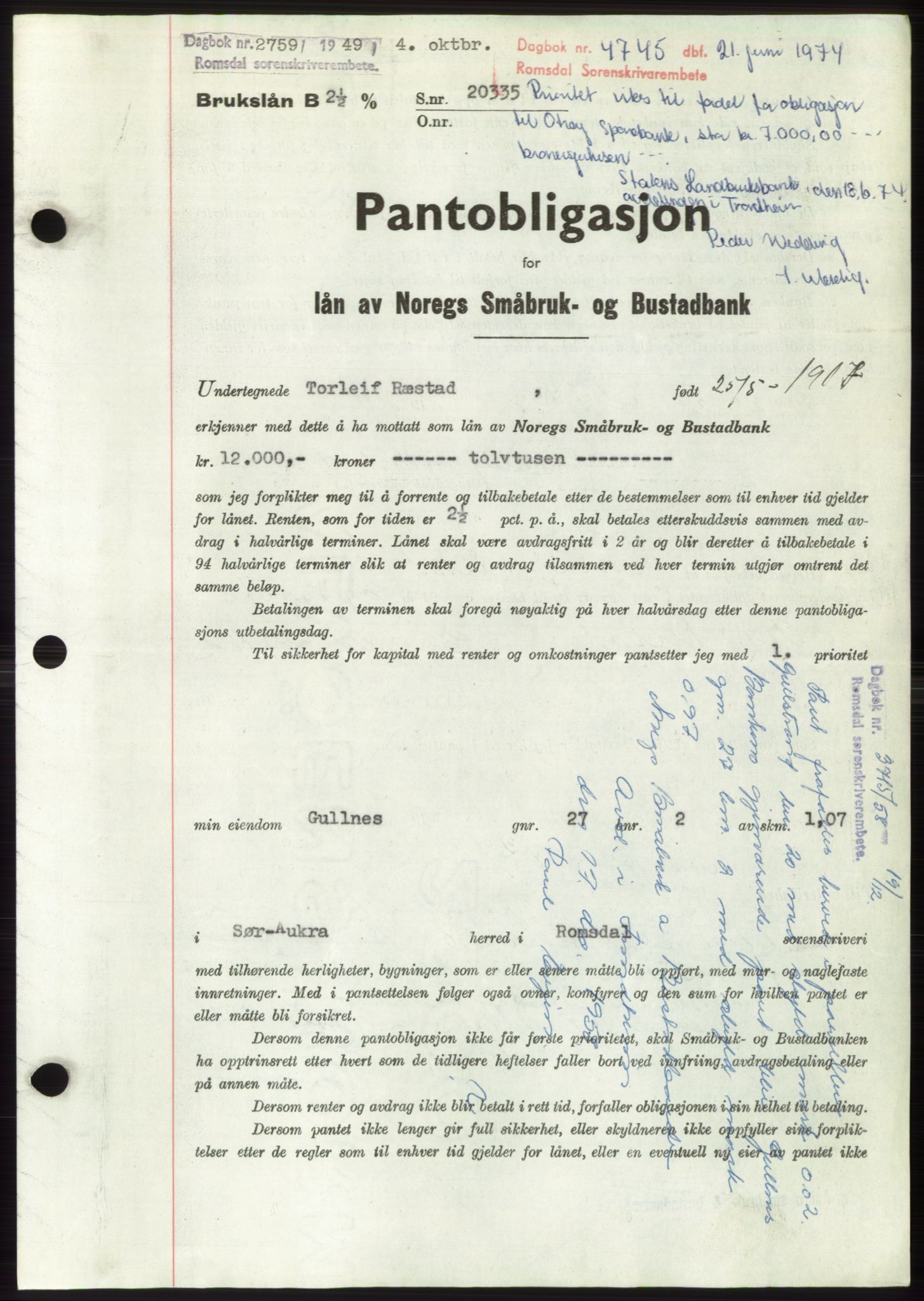 Romsdal sorenskriveri, AV/SAT-A-4149/1/2/2C: Pantebok nr. B5, 1949-1950, Dagboknr: 2759/1949