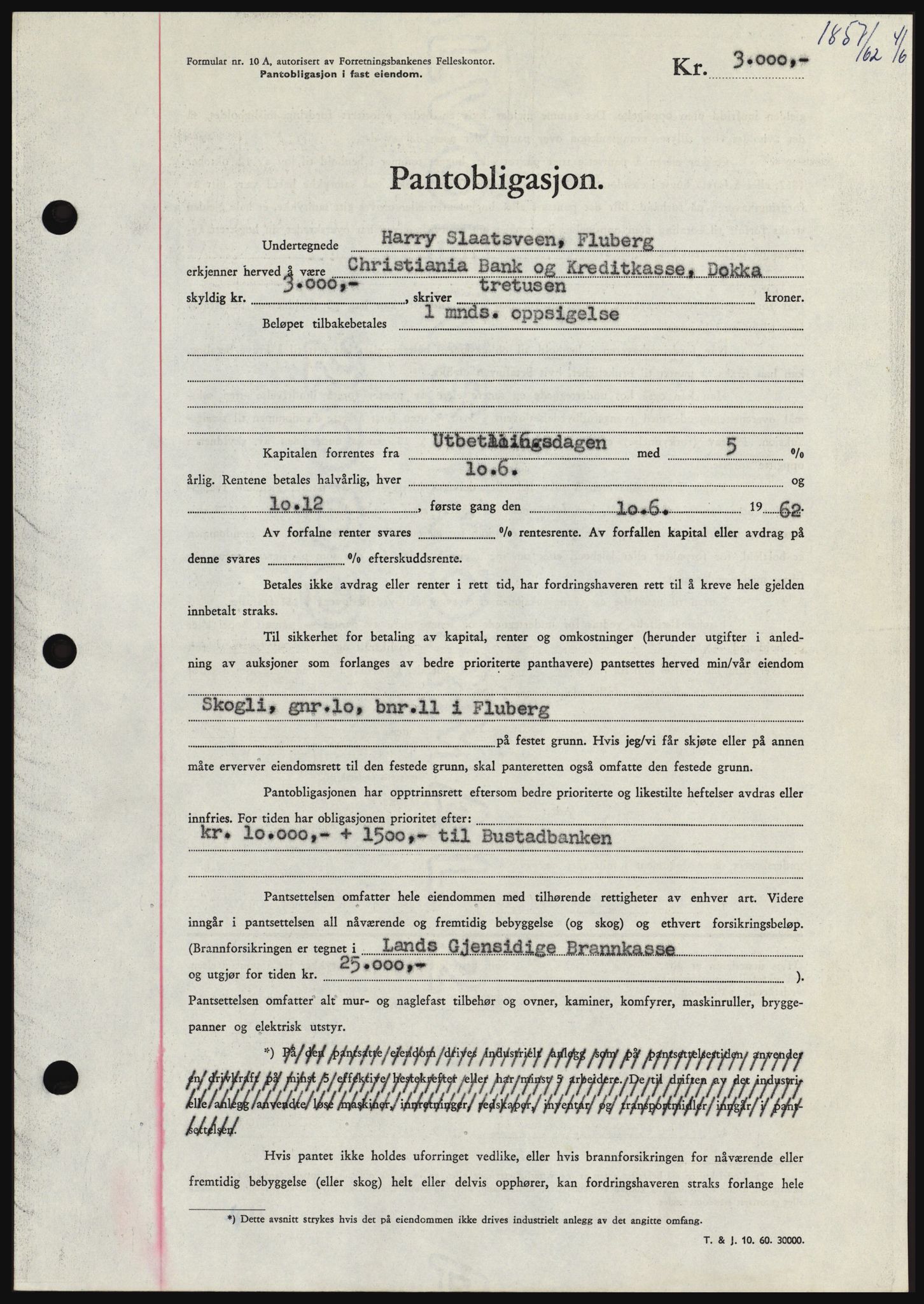 Hadeland og Land tingrett, SAH/TING-010/H/Hb/Hbc/L0048: Pantebok nr. B48, 1962-1962, Dagboknr: 1857/1962