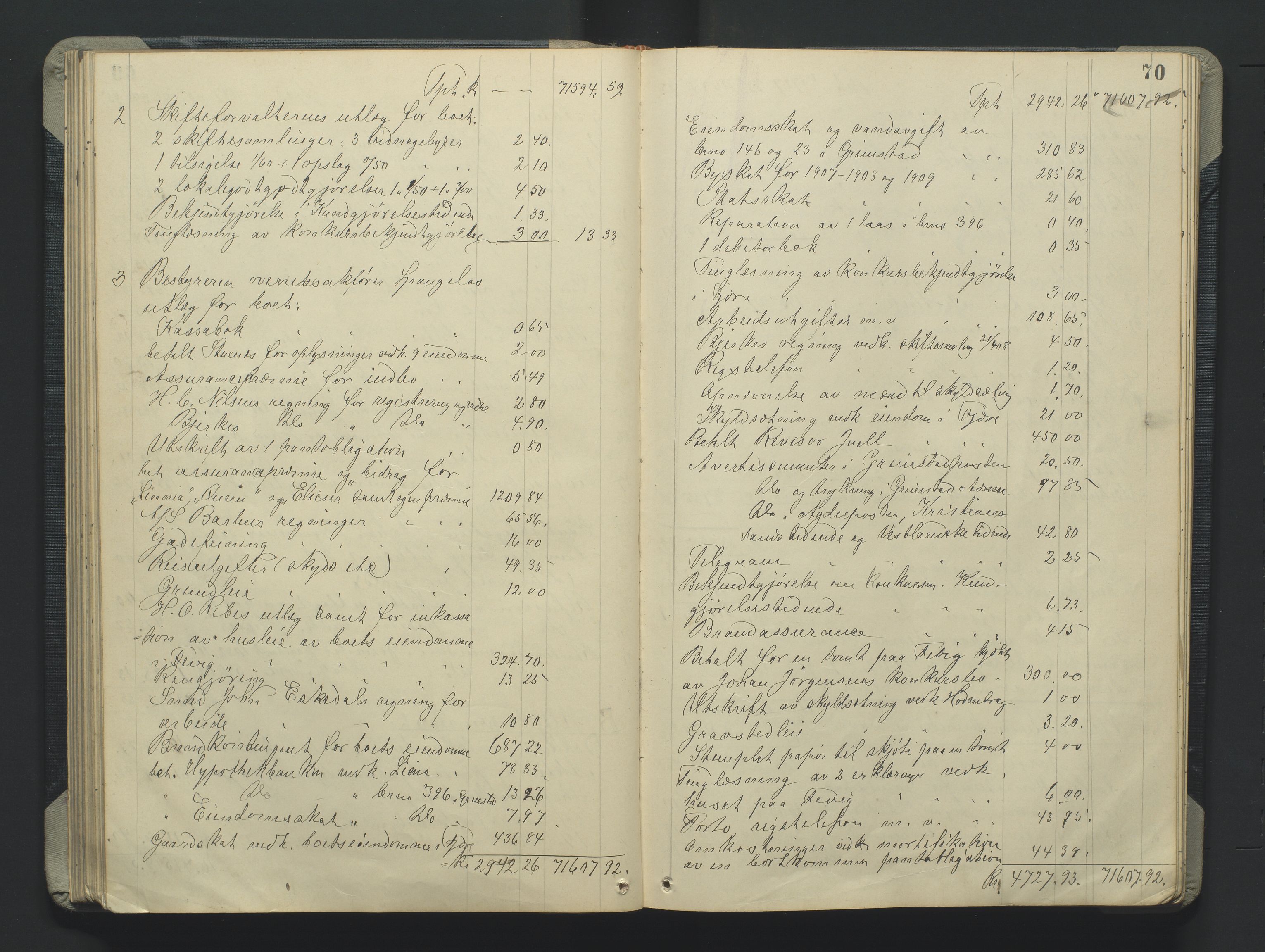 Grimstad byfogd, AV/SAK-1222-0003/H/Hc/L0009: Skifteprotokoll nr. 9, 1908-1918, s. 70