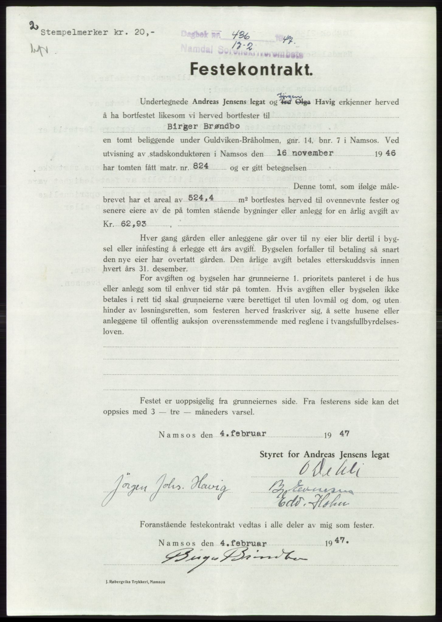 Namdal sorenskriveri, SAT/A-4133/1/2/2C: Pantebok nr. -, 1946-1947, Dagboknr: 436/1947