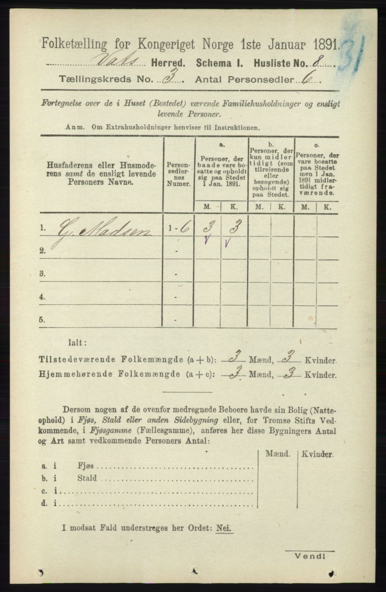 RA, Folketelling 1891 for 1155 Vats herred, 1891, s. 427