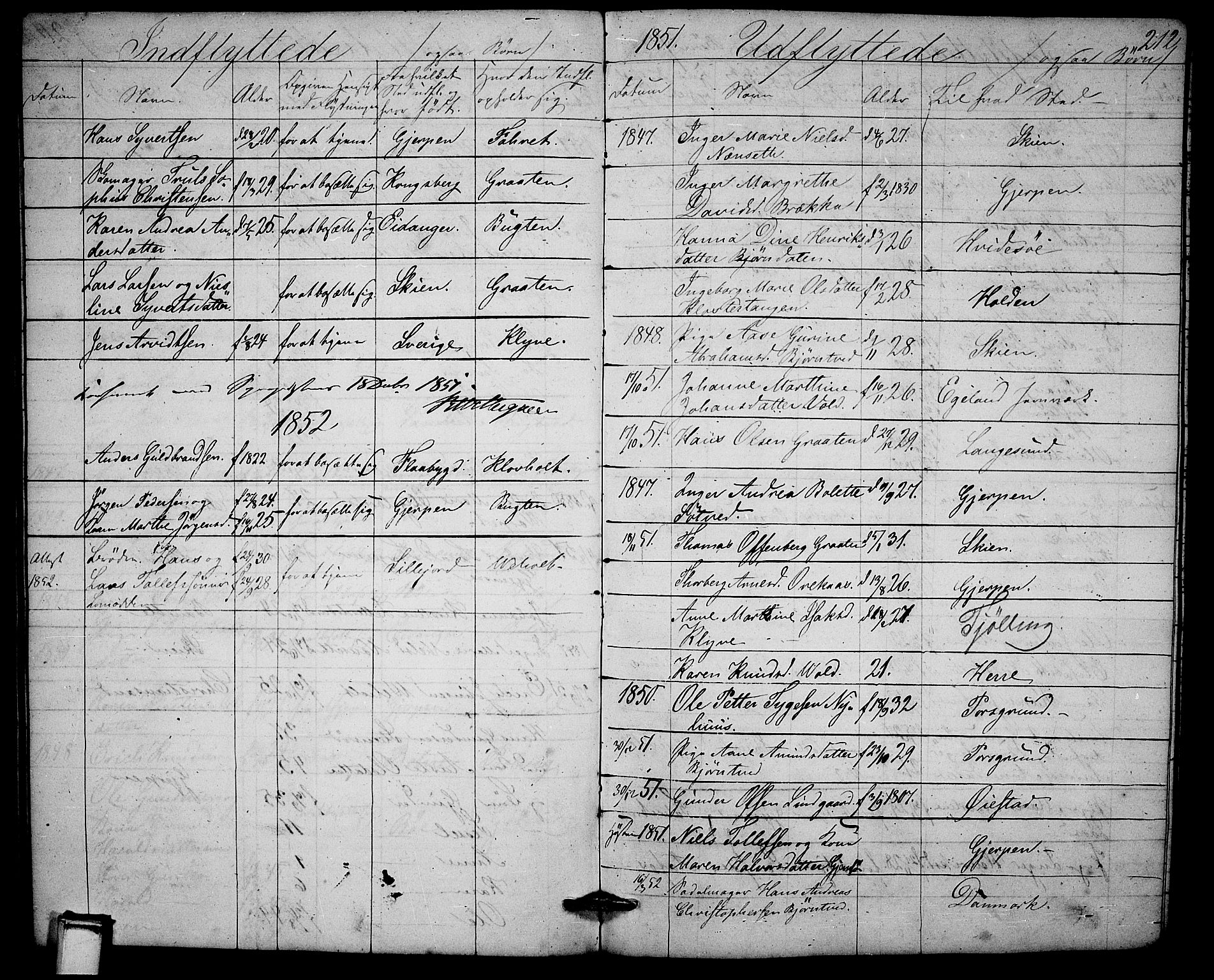 Solum kirkebøker, AV/SAKO-A-306/G/Ga/L0003: Klokkerbok nr. I 3, 1848-1859, s. 212