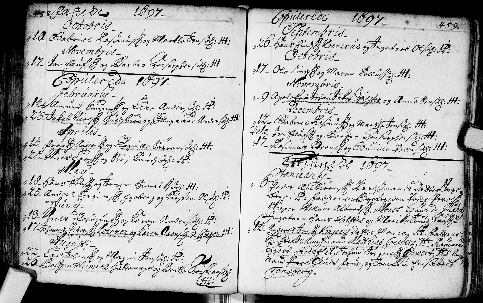 Bragernes kirkebøker, SAKO/A-6/F/Fa/L0002: Ministerialbok nr. I 2, 1680-1705, s. 458-459