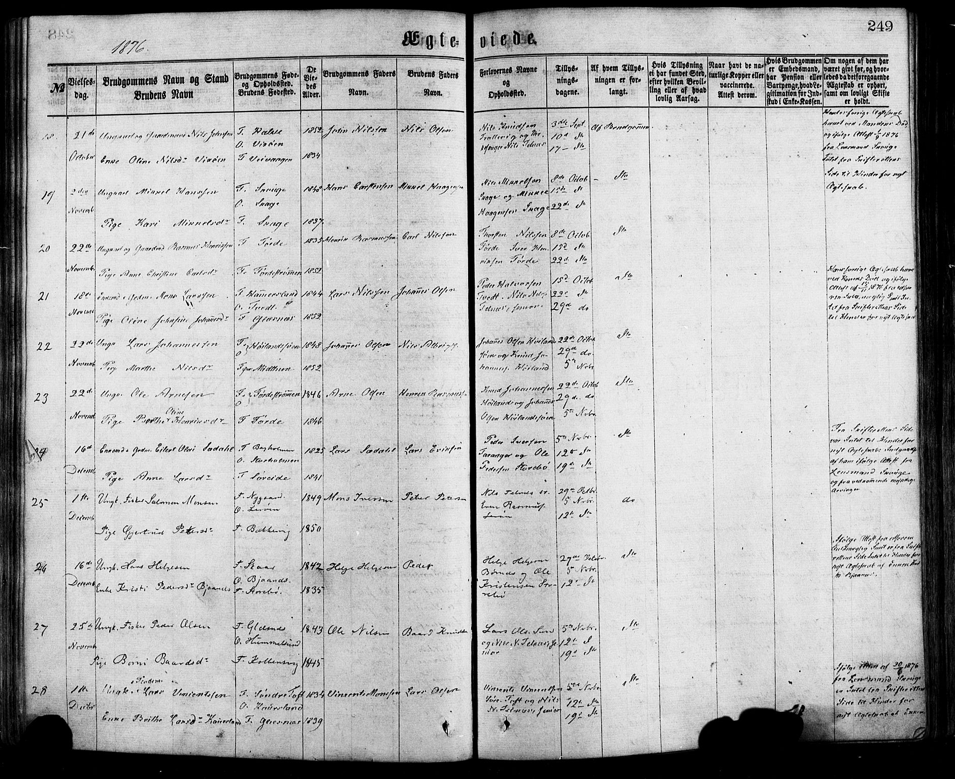 Sund sokneprestembete, AV/SAB-A-99930: Ministerialbok nr. A 15, 1867-1881, s. 249