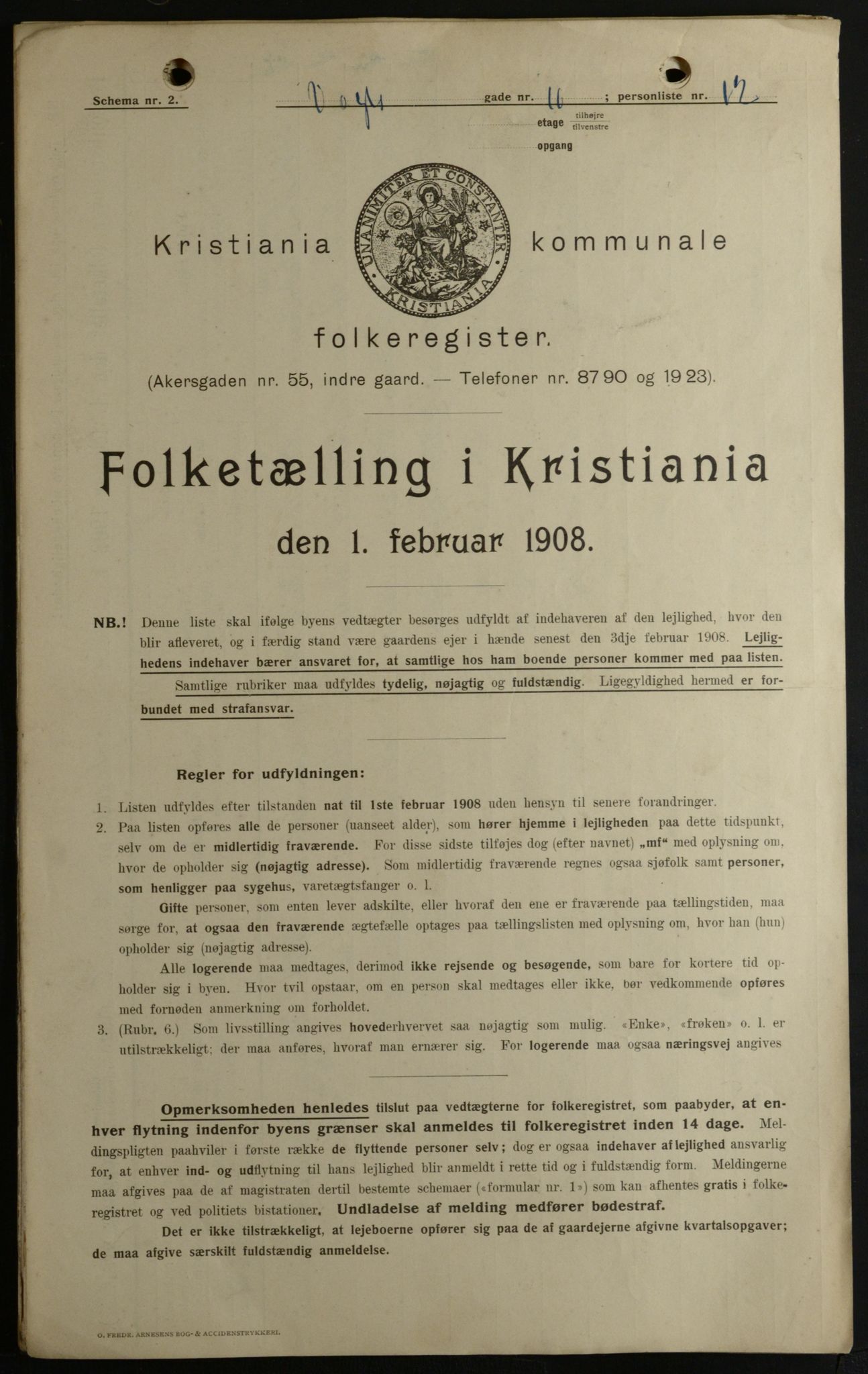 OBA, Kommunal folketelling 1.2.1908 for Kristiania kjøpstad, 1908, s. 111537