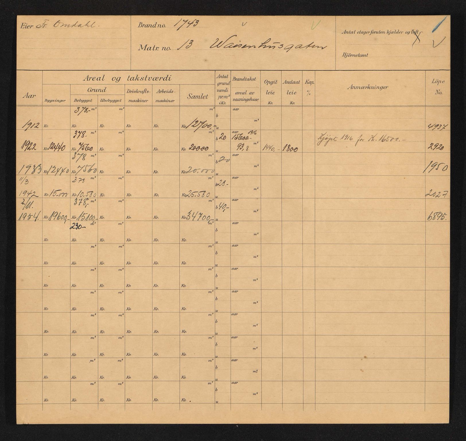 Stavanger kommune. Skattetakstvesenet, BYST/A-0440/F/Fa/Faa/L0044/0004: Skattetakstkort / Vaisenhusgata 3 - 60