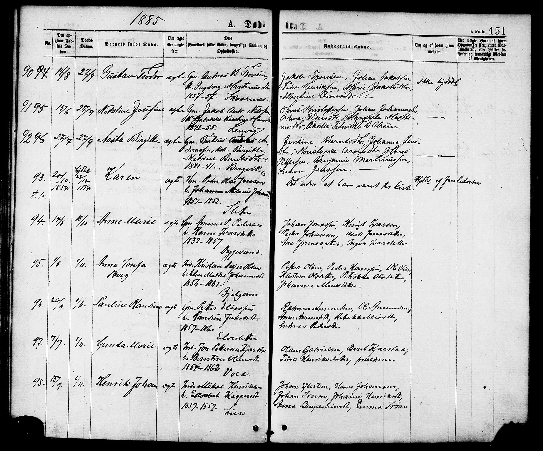 Ministerialprotokoller, klokkerbøker og fødselsregistre - Nordland, AV/SAT-A-1459/863/L0897: Ministerialbok nr. 863A09, 1872-1886, s. 151