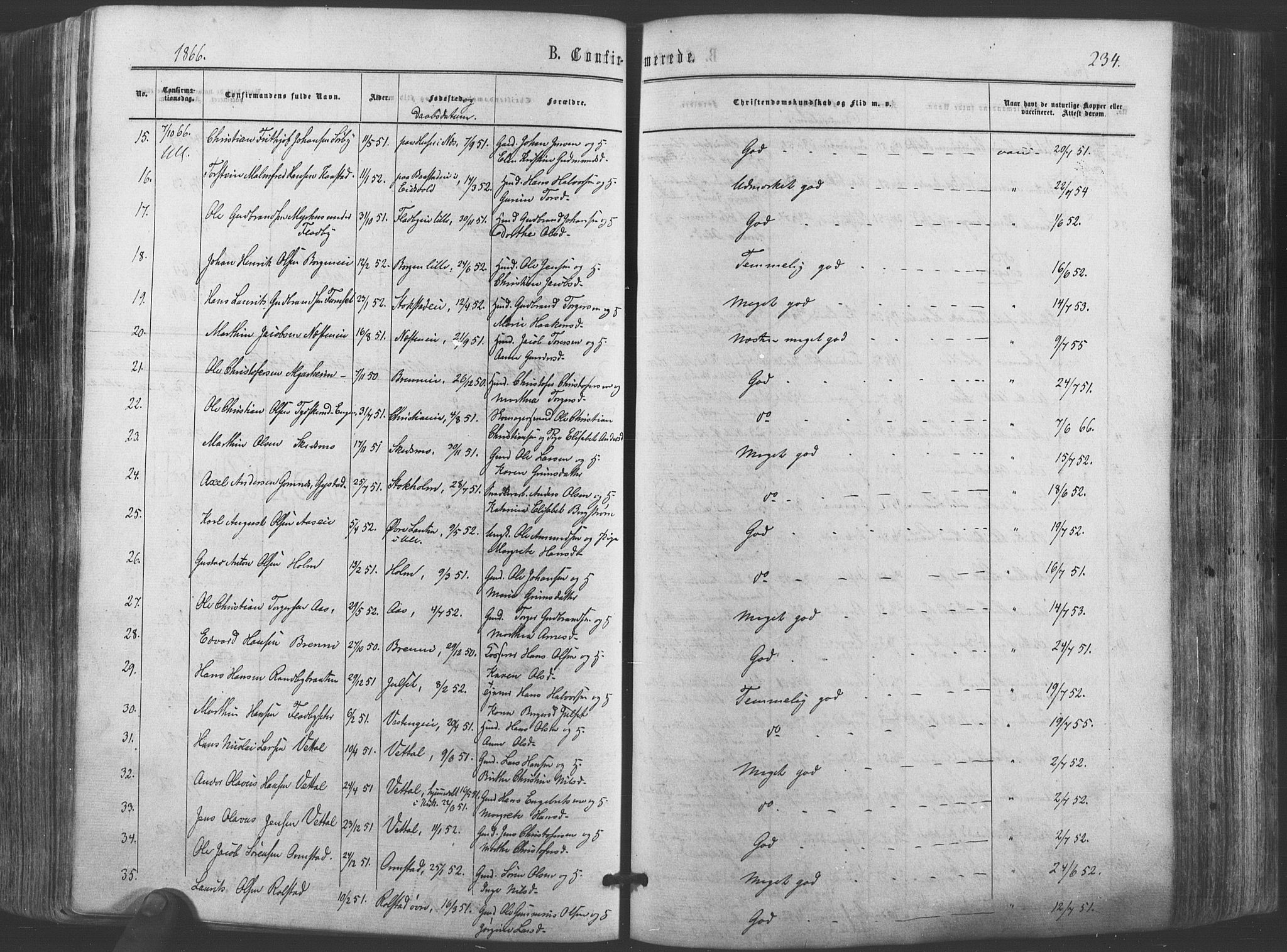 Ullensaker prestekontor Kirkebøker, AV/SAO-A-10236a/F/Fa/L0016: Ministerialbok nr. I 16, 1863-1875, s. 234