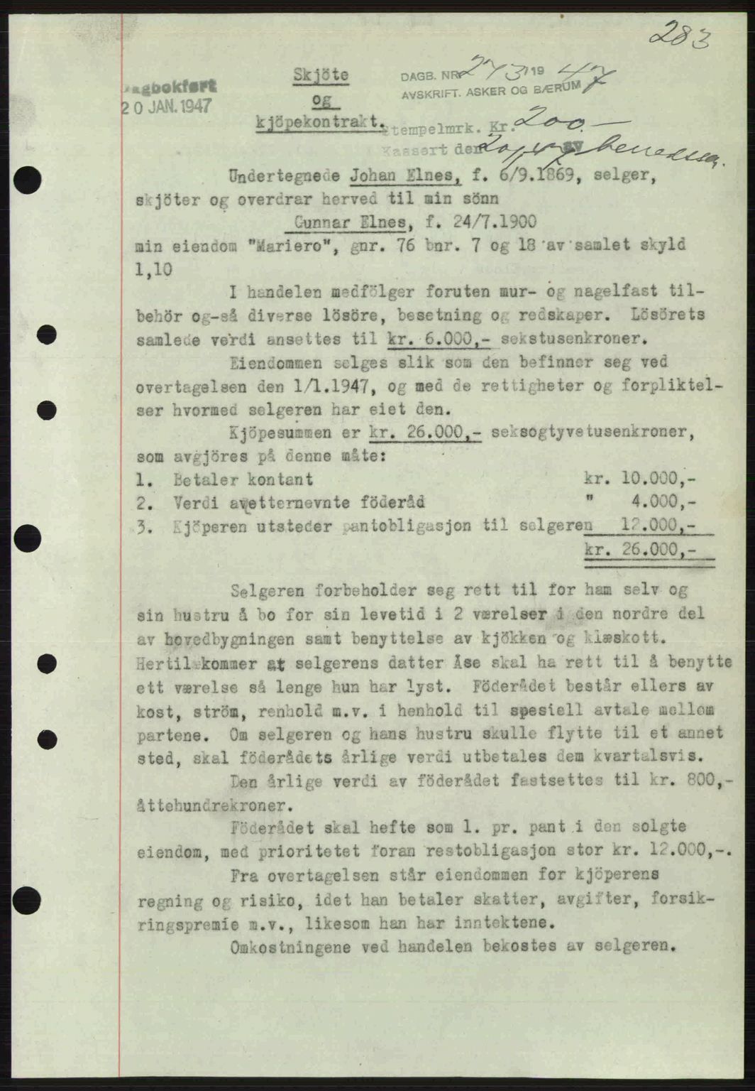 Aker herredsskriveri, SAO/A-10896/G/Gb/Gbb/Gbbb/L0036: Pantebok nr. A82, 1946-1947, Dagboknr: 273/1947