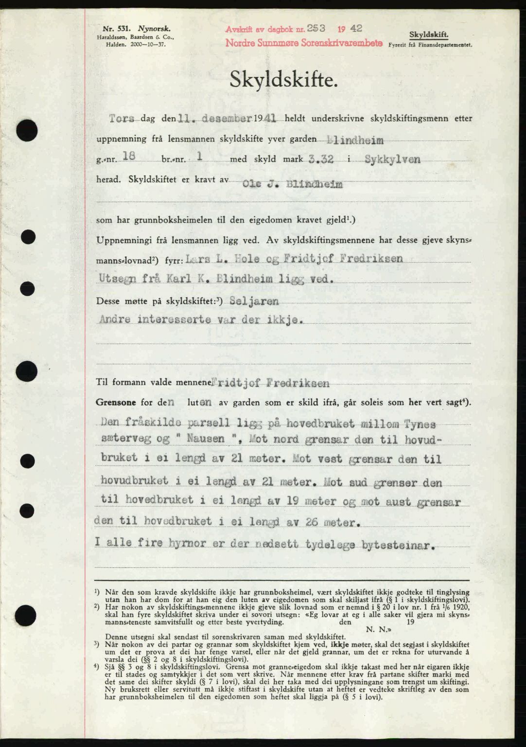 Nordre Sunnmøre sorenskriveri, SAT/A-0006/1/2/2C/2Ca: Pantebok nr. A13, 1942-1942, Dagboknr: 253/1942