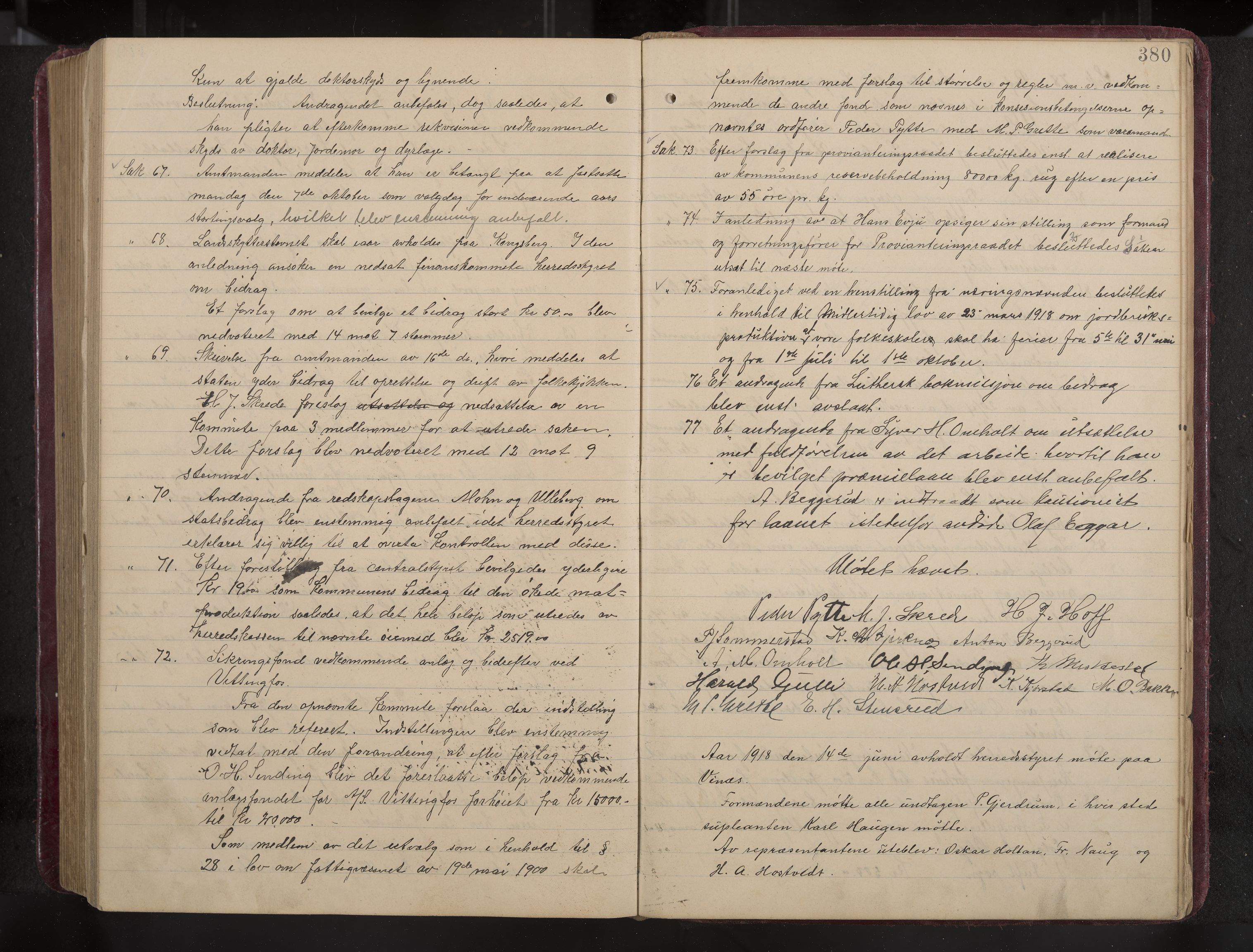 Ytre Sandsvær formannskap og sentraladministrasjon, IKAK/0629021/A/Aa/L0001: Møtebok med register, 1902-1919, s. 380