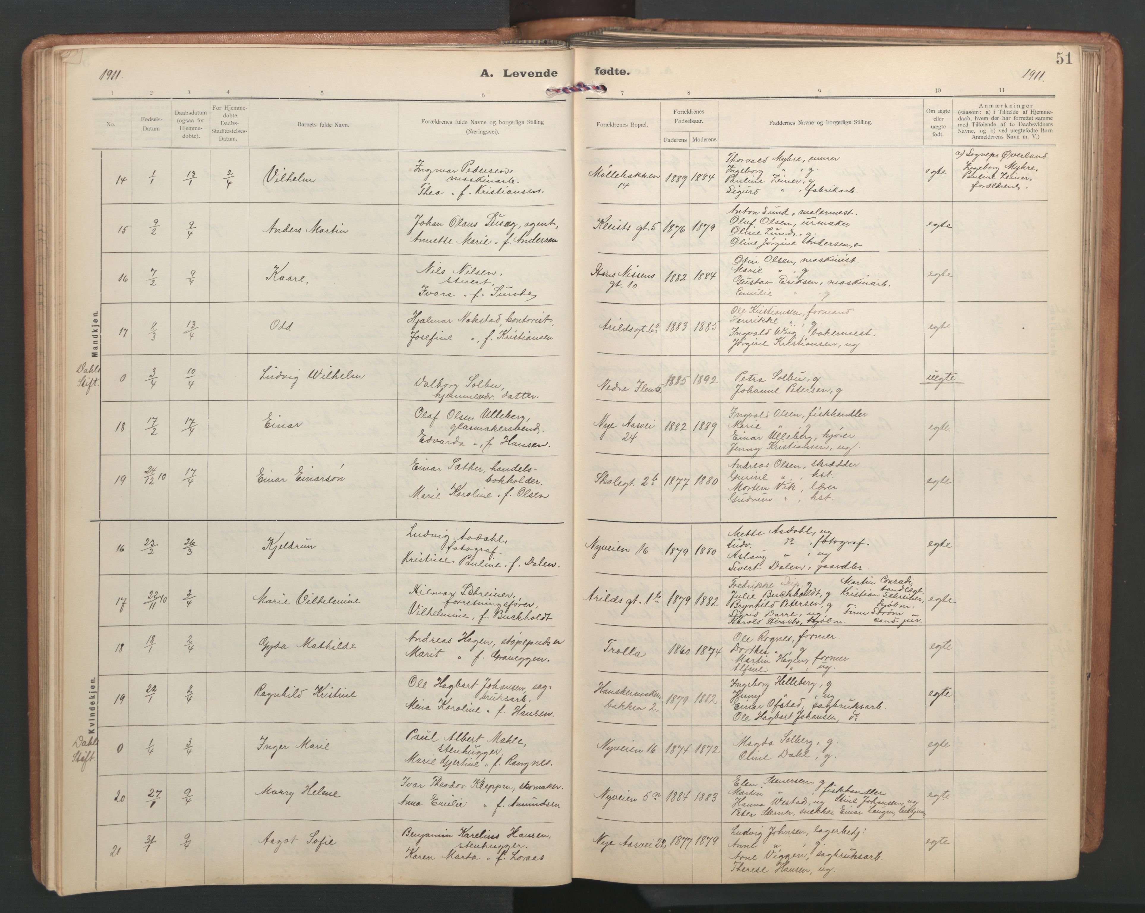 Ministerialprotokoller, klokkerbøker og fødselsregistre - Sør-Trøndelag, SAT/A-1456/603/L0173: Klokkerbok nr. 603C01, 1907-1962, s. 51