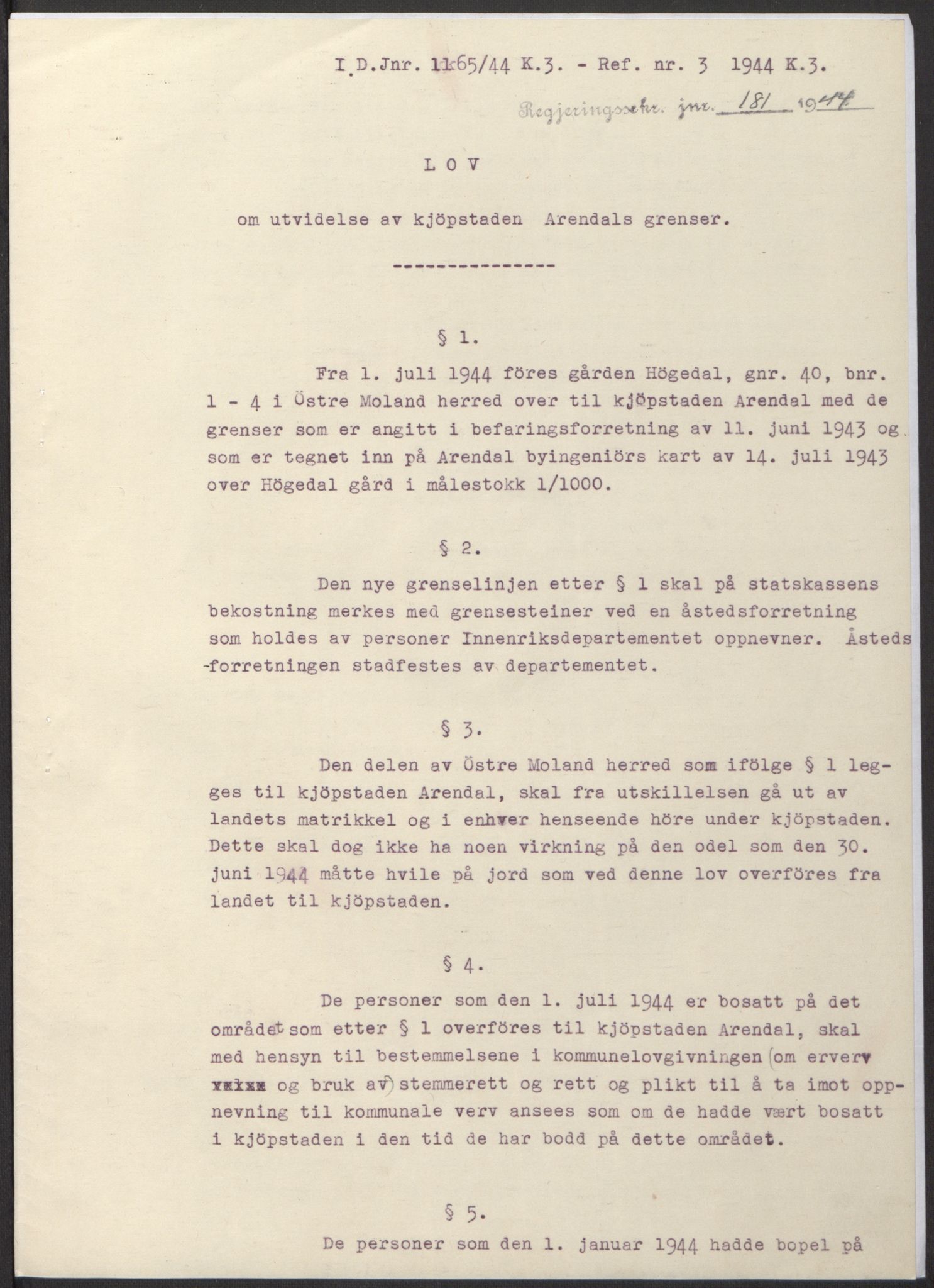 NS-administrasjonen 1940-1945 (Statsrådsekretariatet, de kommisariske statsråder mm), AV/RA-S-4279/D/Db/L0100: Lover, 1944, s. 309