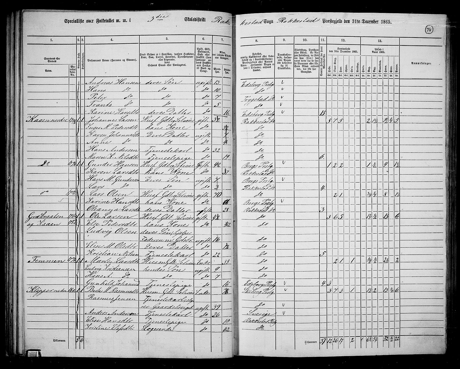 RA, Folketelling 1865 for 0128P Rakkestad prestegjeld, 1865, s. 73