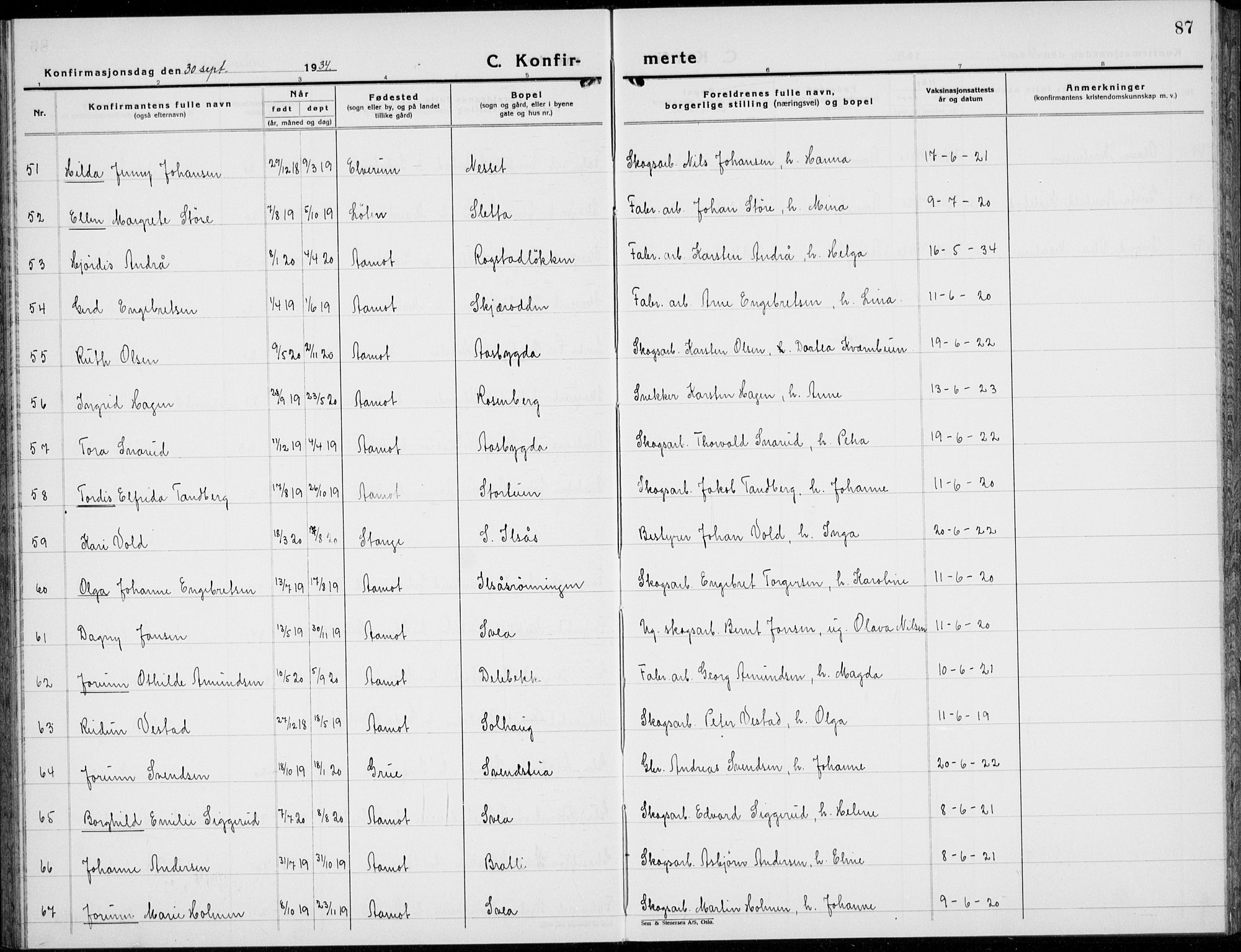 Åmot prestekontor, Hedmark, AV/SAH-PREST-056/H/Ha/Hab/L0006: Klokkerbok nr. 6, 1930-1937, s. 87