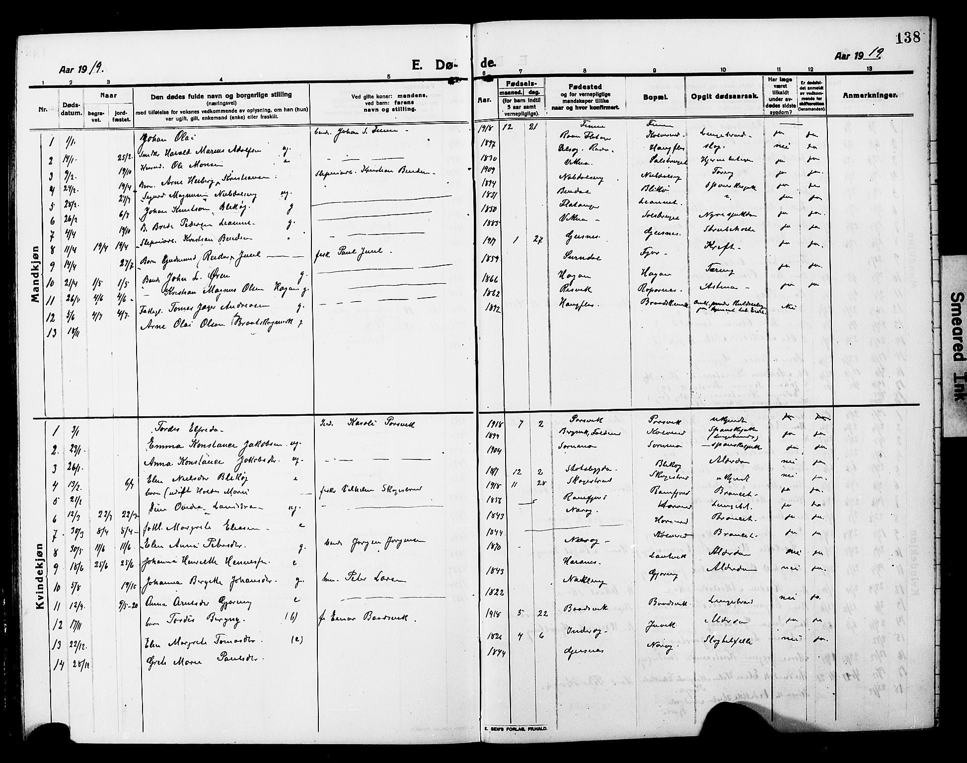 Ministerialprotokoller, klokkerbøker og fødselsregistre - Nord-Trøndelag, SAT/A-1458/780/L0653: Klokkerbok nr. 780C05, 1911-1927, s. 138