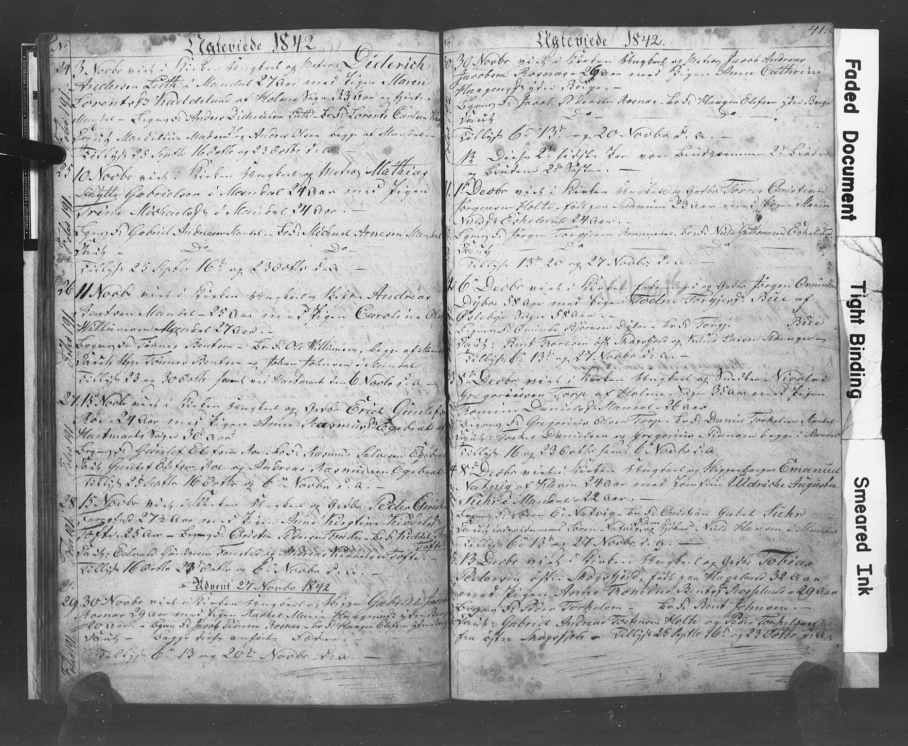 Mandal sokneprestkontor, AV/SAK-1111-0030/F/Fb/Fba/L0005: Klokkerbok nr. B 1E, 1842-1845, s. 41