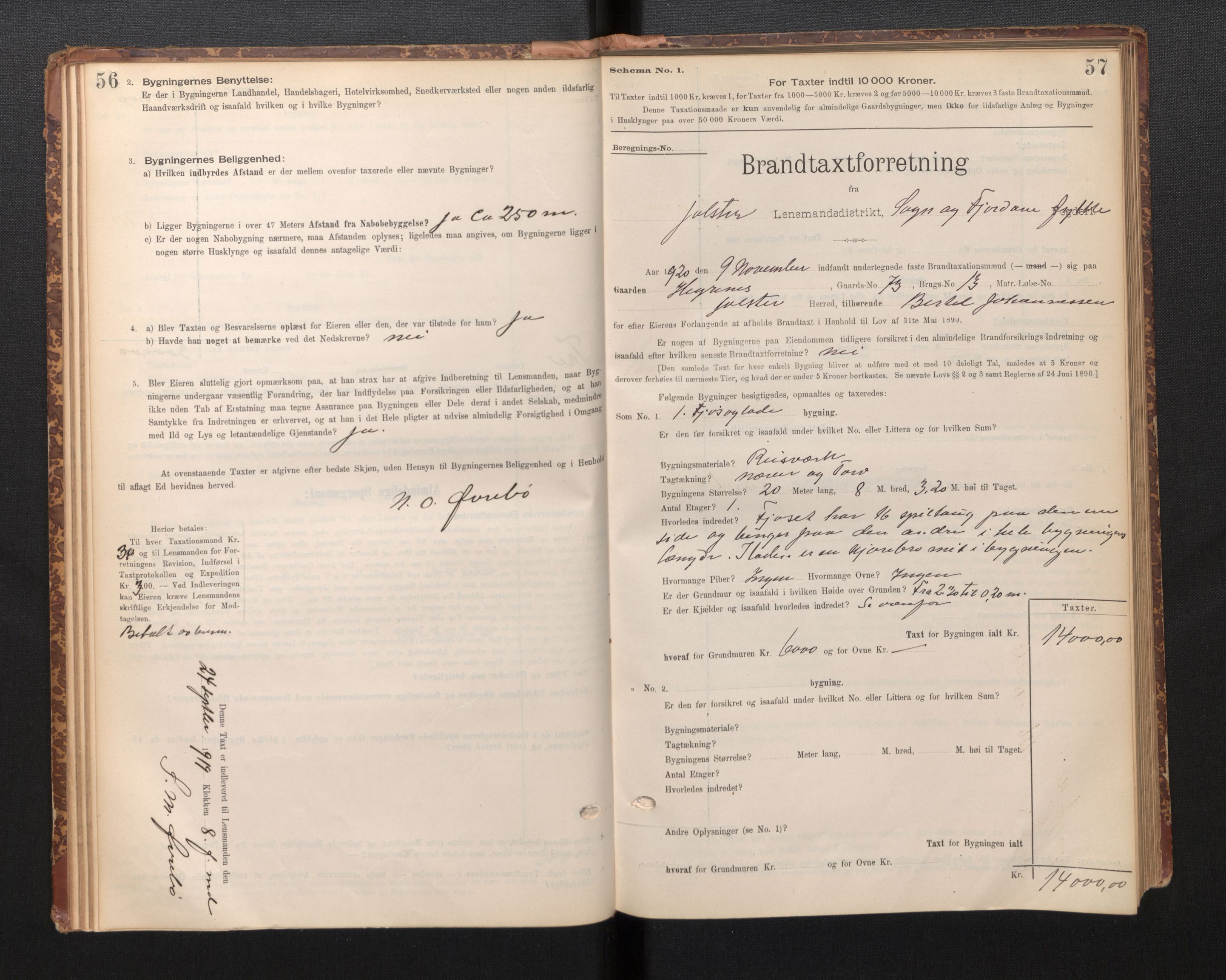 Lensmannen i Jølster, SAB/A-28701/0012/L0004: Branntakstprotokoll, skjematakst, 1895-1923, s. 56-57