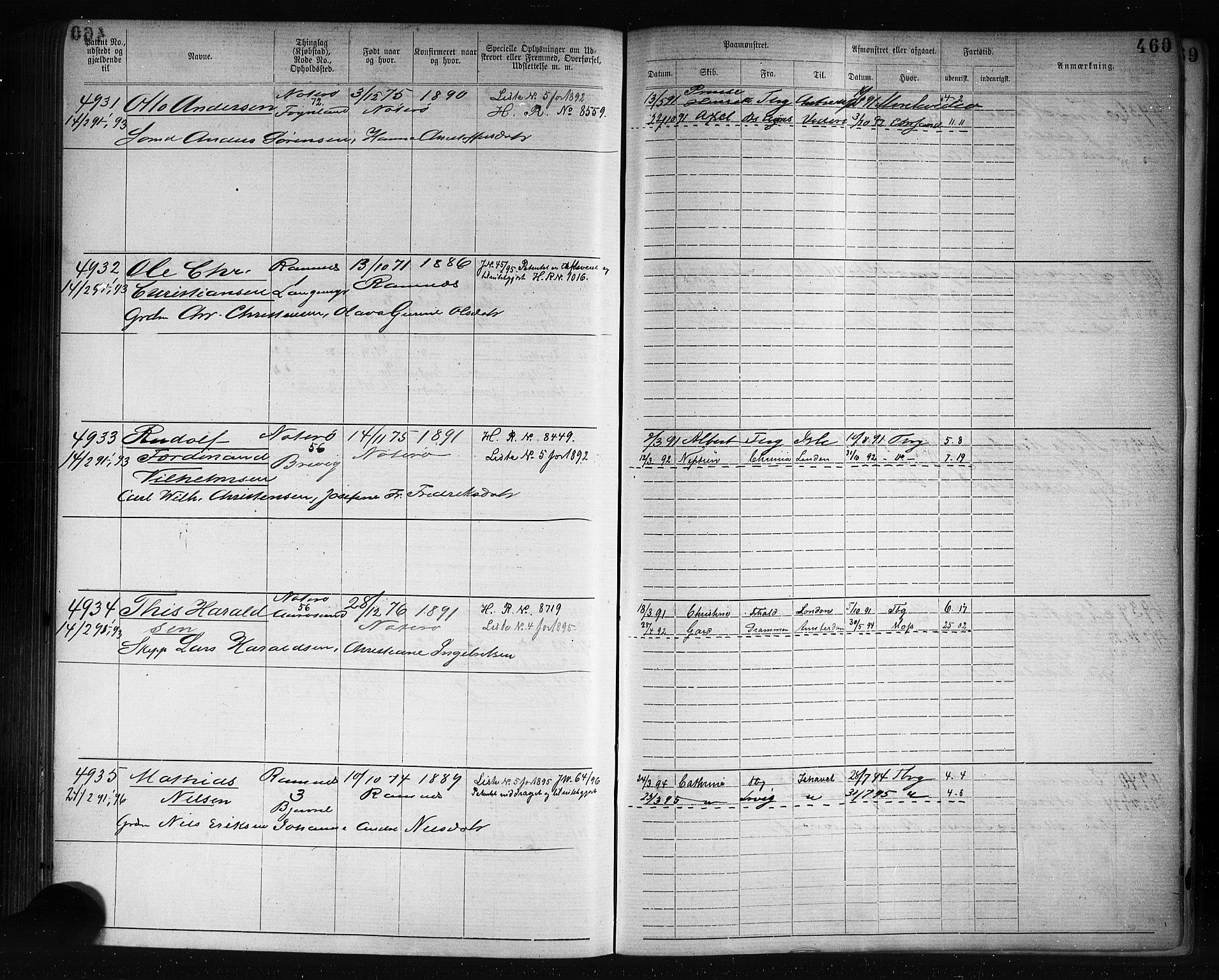 Tønsberg innrulleringskontor, AV/SAKO-A-786/F/Fb/L0007: Annotasjonsrulle Patent nr. 2636-5150, 1881-1892, s. 461