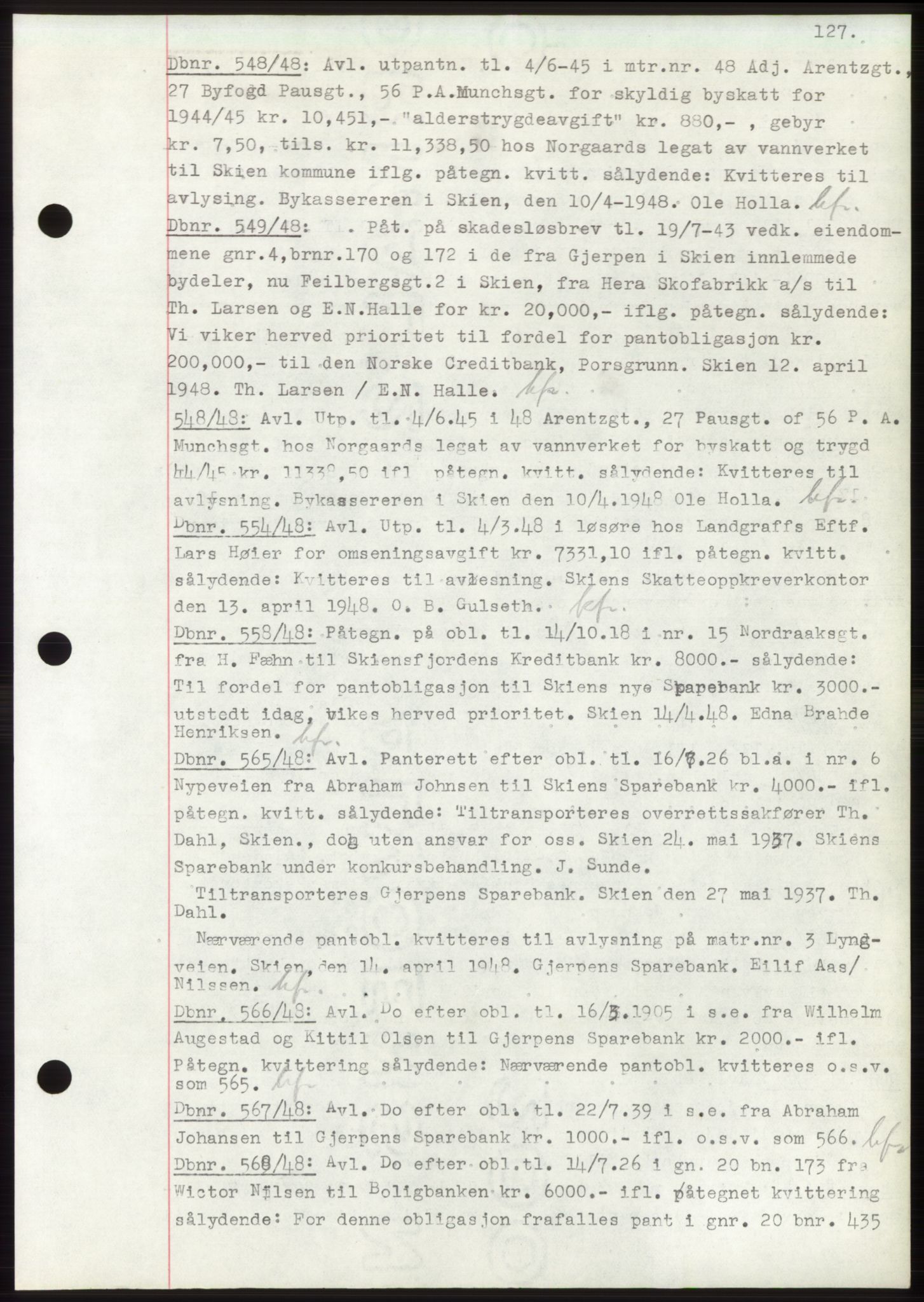 Skien sorenskriveri, AV/SAKO-A-225/G/Ga/Gac/L0001: Pantebok nr. C-1, 1946-1950, Dagboknr: 548/1948