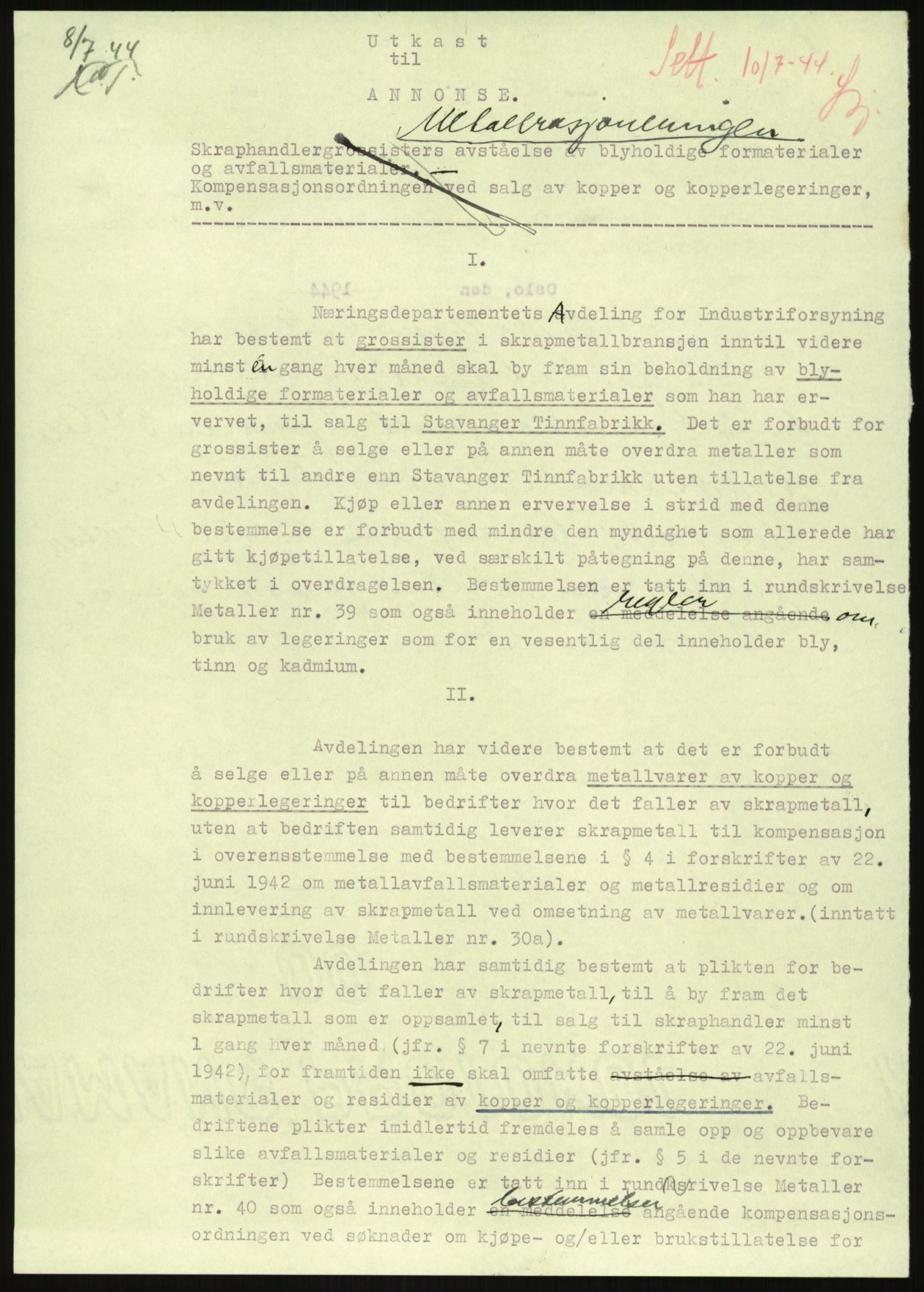 Direktoratet for industriforsyning, Sekretariatet, AV/RA-S-4153/D/Df/L0054: 9. Metallkontoret, 1940-1945, s. 1771