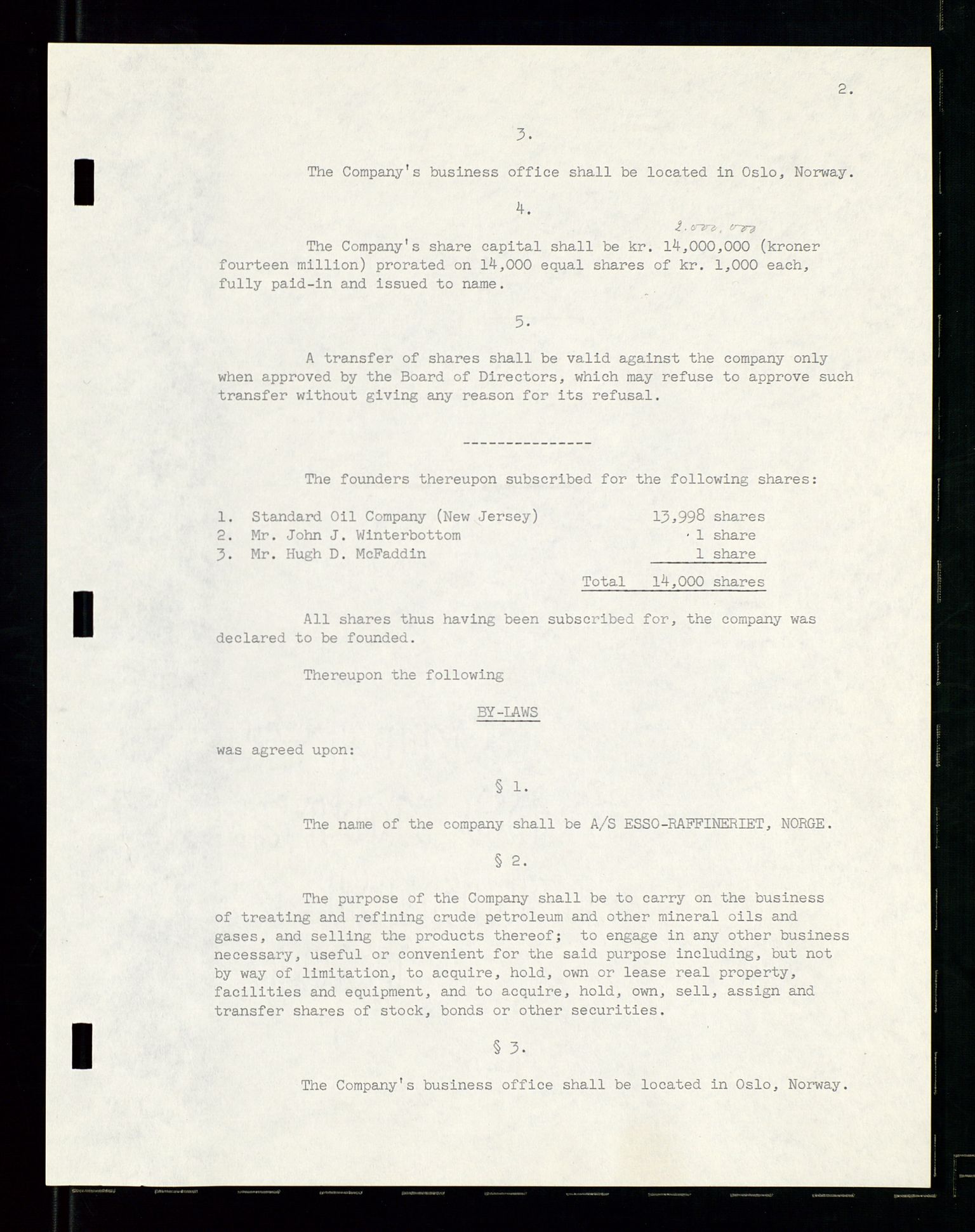 PA 1537 - A/S Essoraffineriet Norge, AV/SAST-A-101957/A/Aa/L0001/0002: Styremøter / Shareholder meetings, board meetings, by laws (vedtekter), 1957-1960, s. 87