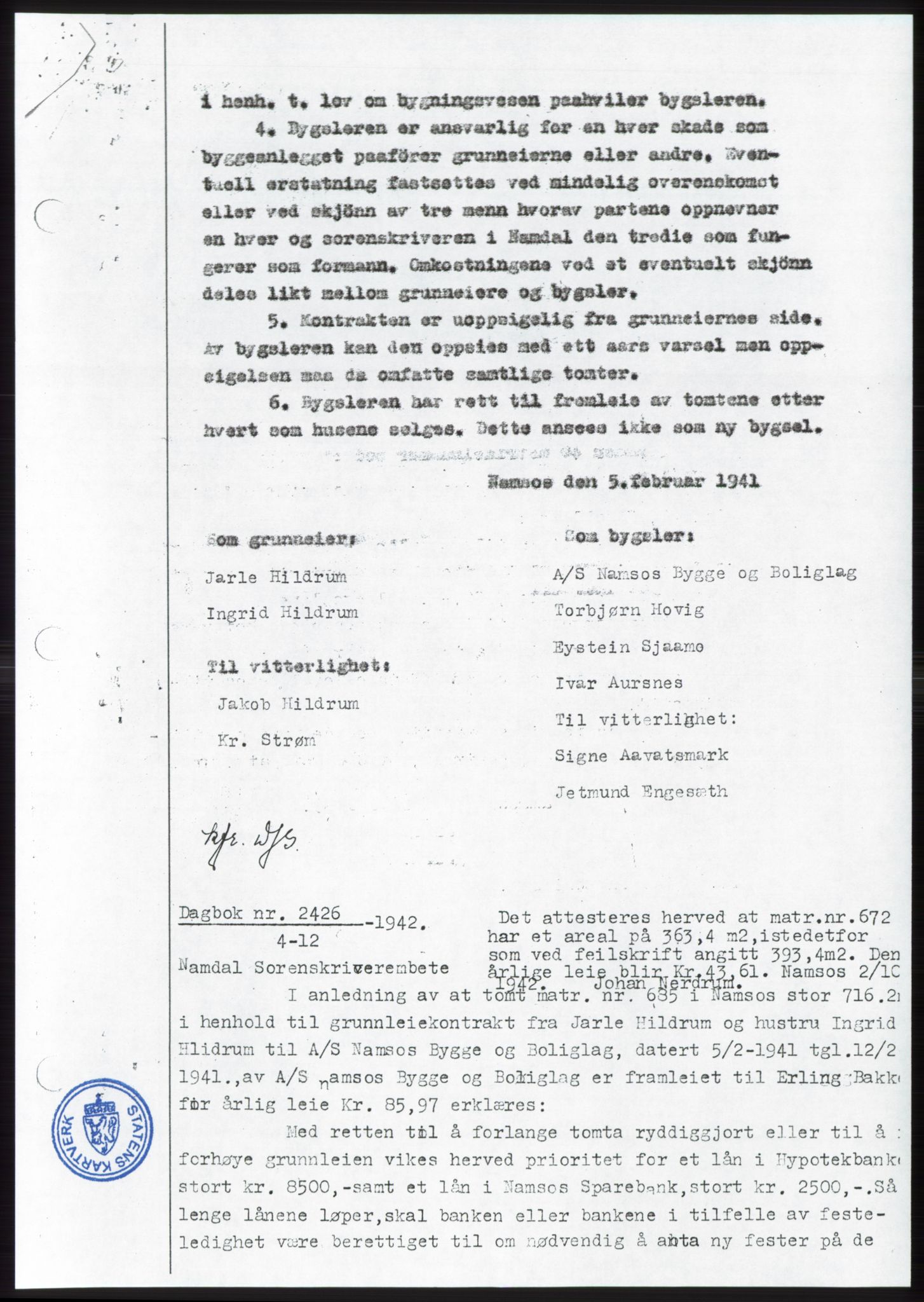 Namdal sorenskriveri, SAT/A-4133/1/2/2C: Pantebok nr. -, 1942-1943, Dagboknr: 2426/1942