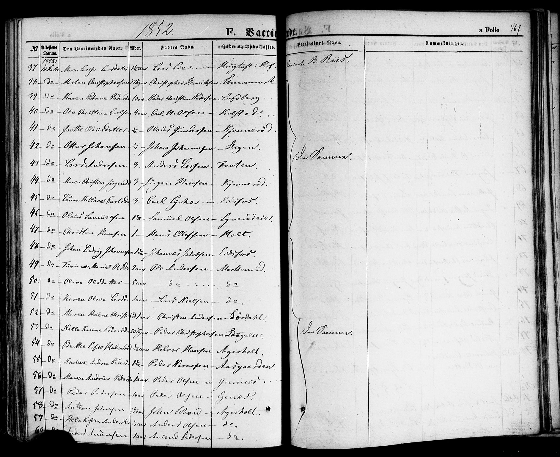 Hof kirkebøker, AV/SAKO-A-64/F/Fa/L0006: Ministerialbok nr. I 6, 1851-1877, s. 467