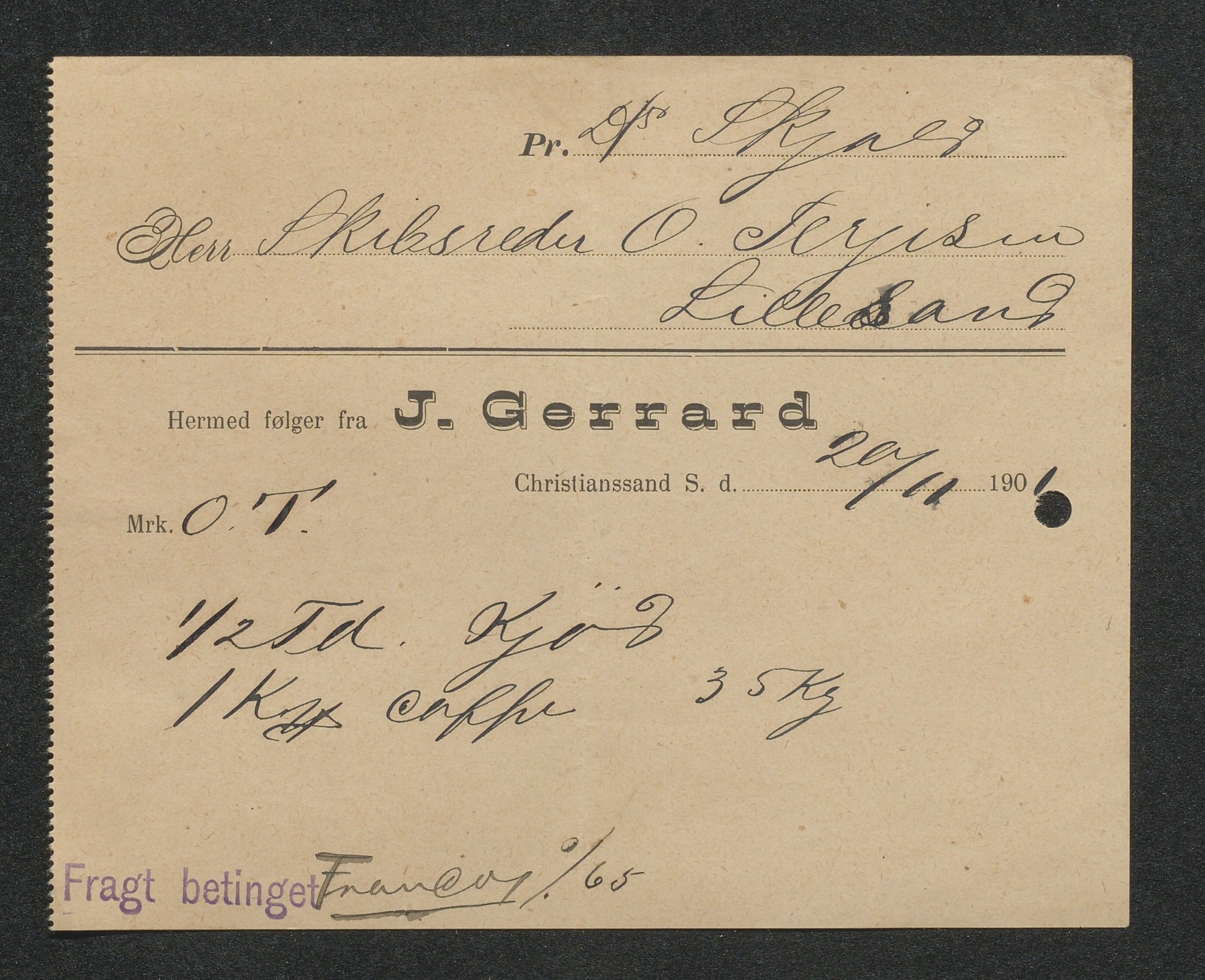 O. Terjesens rederi, AAKS/PA-2525/R/R02/L0002: Regnskapsbilag, 1899-1904