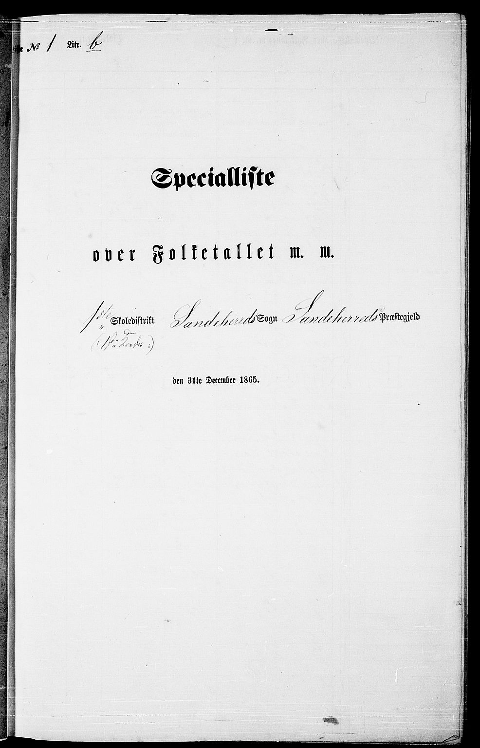 RA, Folketelling 1865 for 0724L Sandeherred prestegjeld, Sandeherred sokn, 1865, s. 22