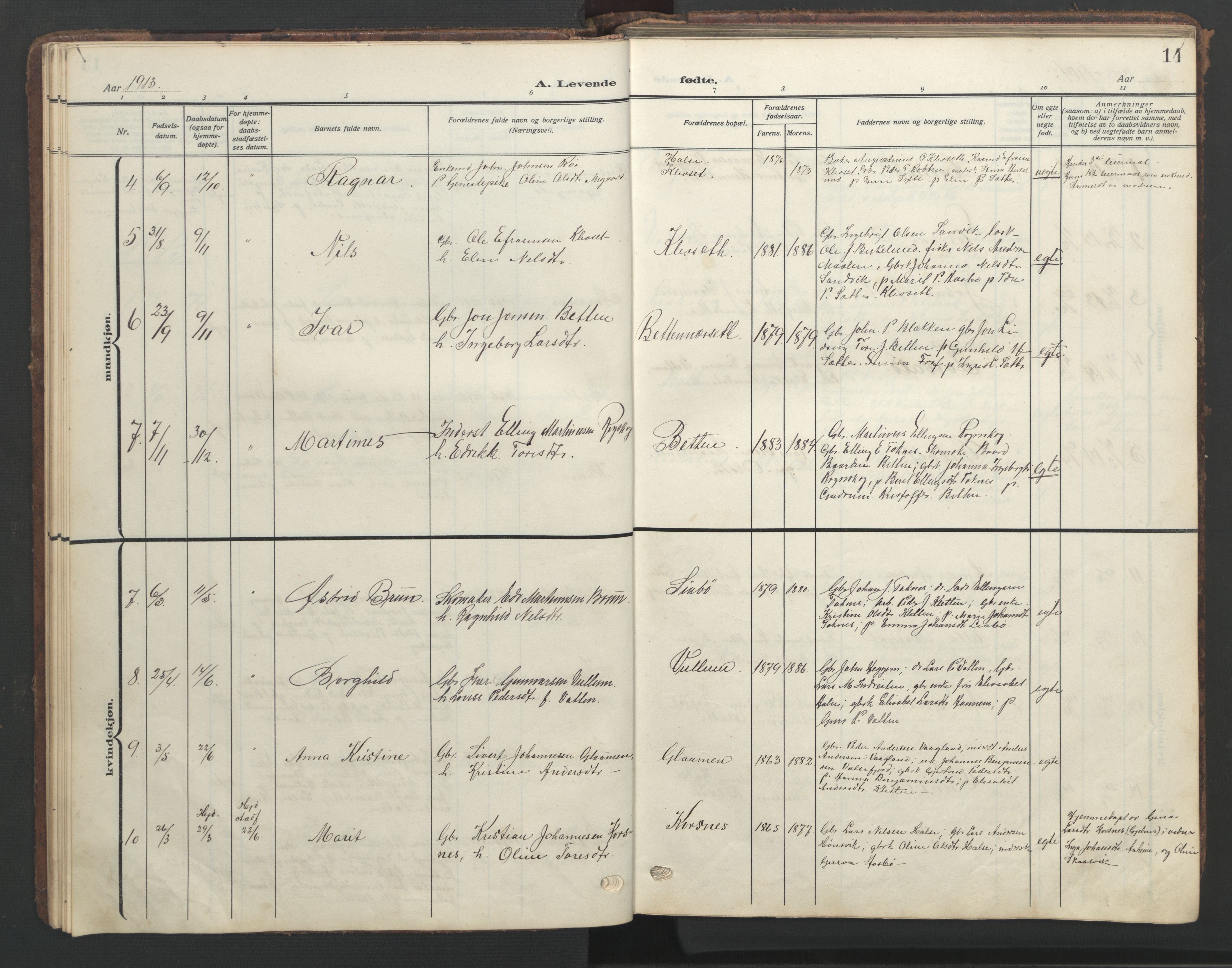 Ministerialprotokoller, klokkerbøker og fødselsregistre - Møre og Romsdal, AV/SAT-A-1454/576/L0891: Klokkerbok nr. 576C02, 1909-1946, s. 14