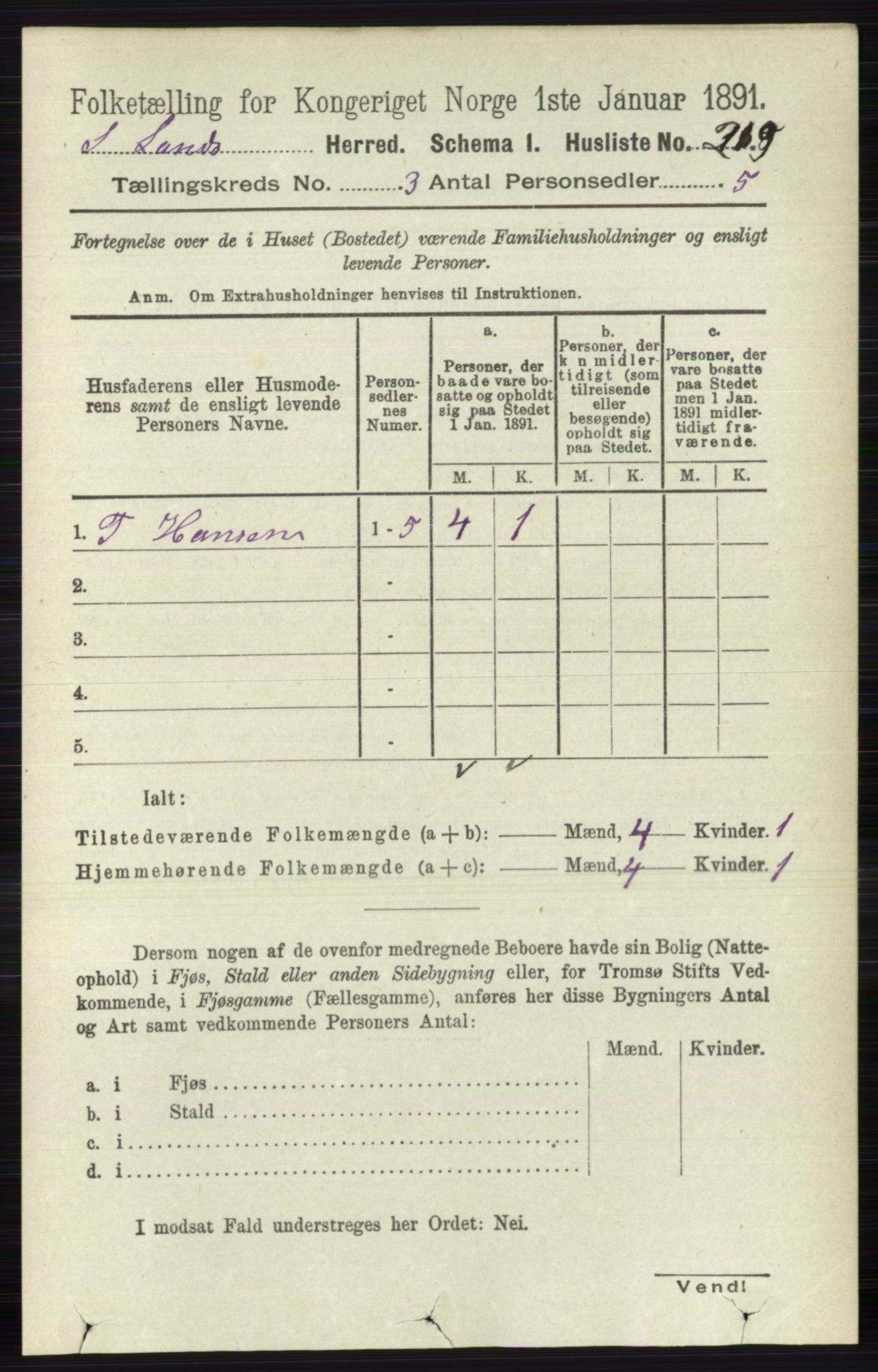 RA, Folketelling 1891 for 0536 Søndre Land herred, 1891, s. 2485