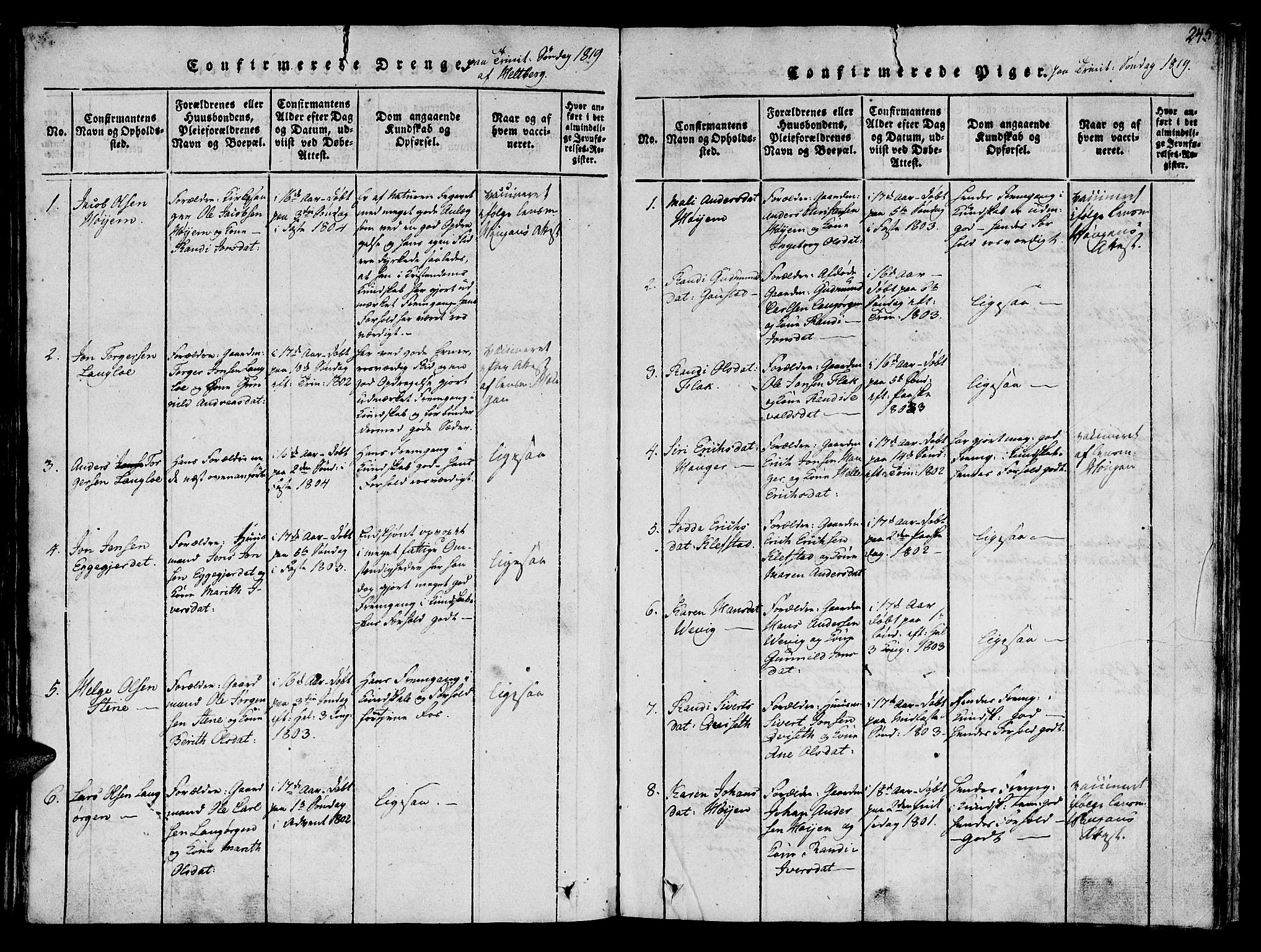 Ministerialprotokoller, klokkerbøker og fødselsregistre - Sør-Trøndelag, AV/SAT-A-1456/612/L0372: Ministerialbok nr. 612A06 /1, 1816-1828, s. 245