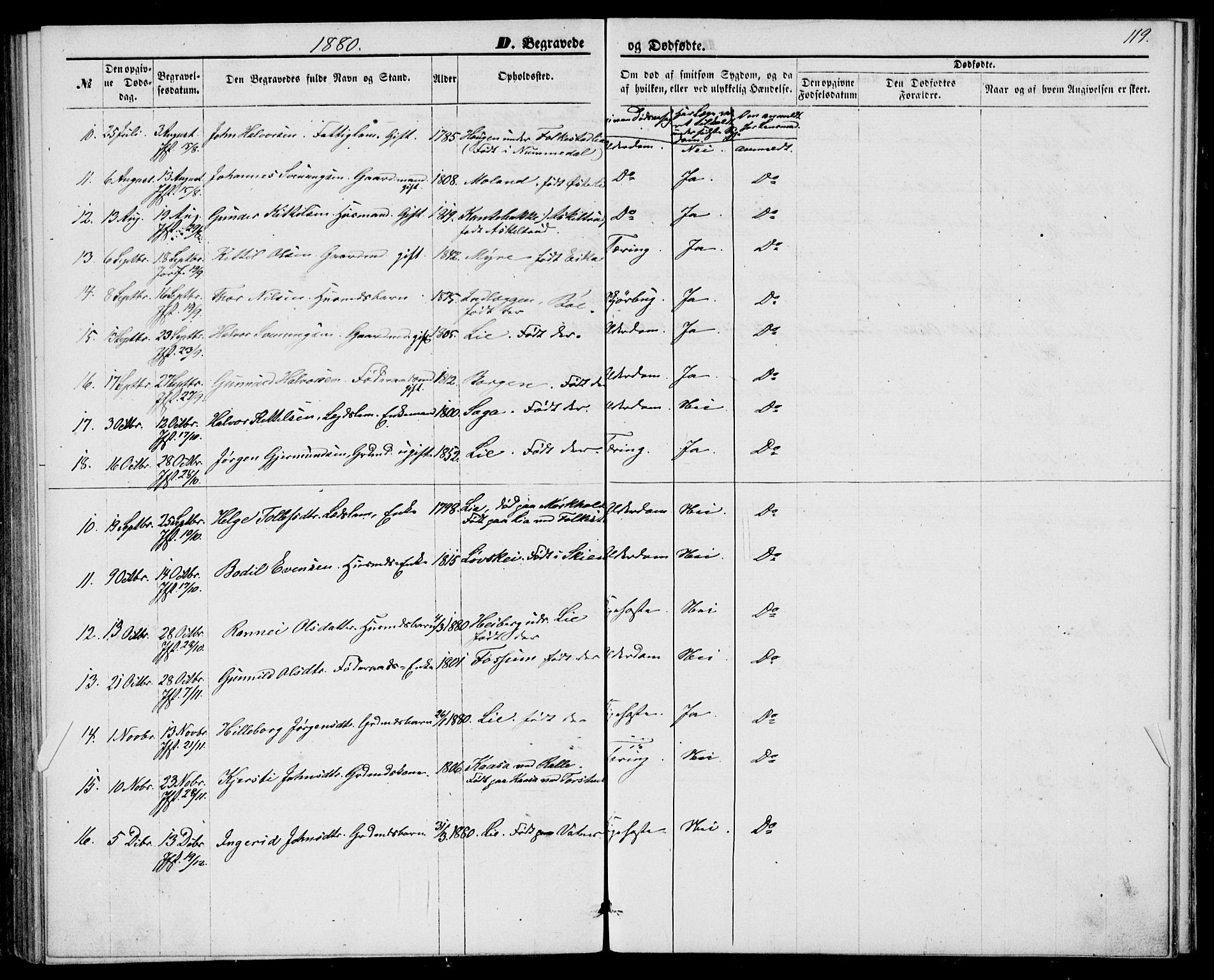 Bø kirkebøker, AV/SAKO-A-257/G/Ga/L0004: Klokkerbok nr. 4, 1876-1882, s. 119