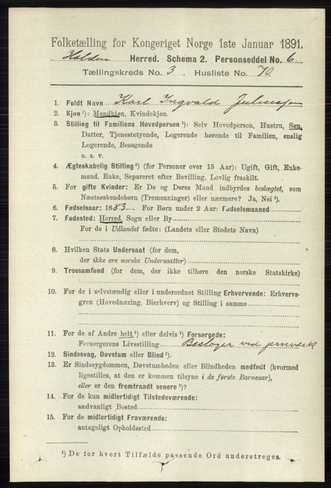 RA, Folketelling 1891 for 0819 Holla herred, 1891, s. 2140