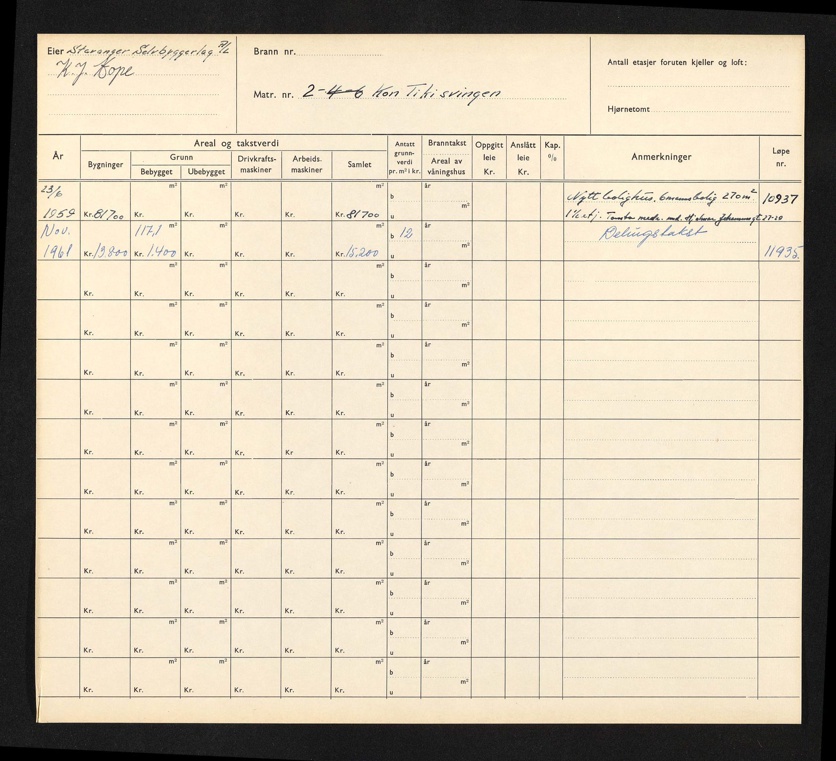 Stavanger kommune. Skattetakstvesenet, BYST/A-0440/F/Fa/Faa/L0025/0006: Skattetakstkort / Kon Tiki-svingen 1 - 11b